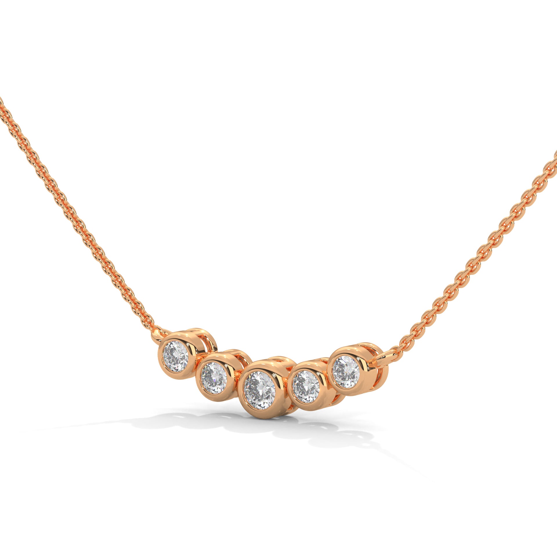 14K Gold Bezel-Set Five Diamond Bar Necklace | 0.30 CTW