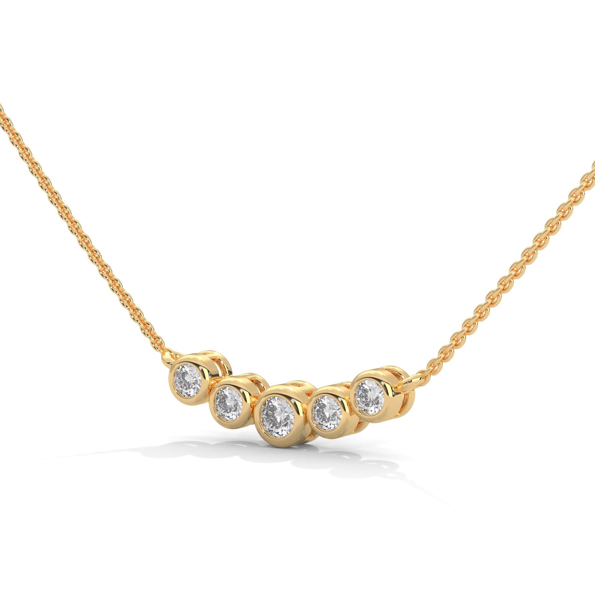 14K Gold Bezel-Set Five Diamond Bar Necklace | 0.30 CTW