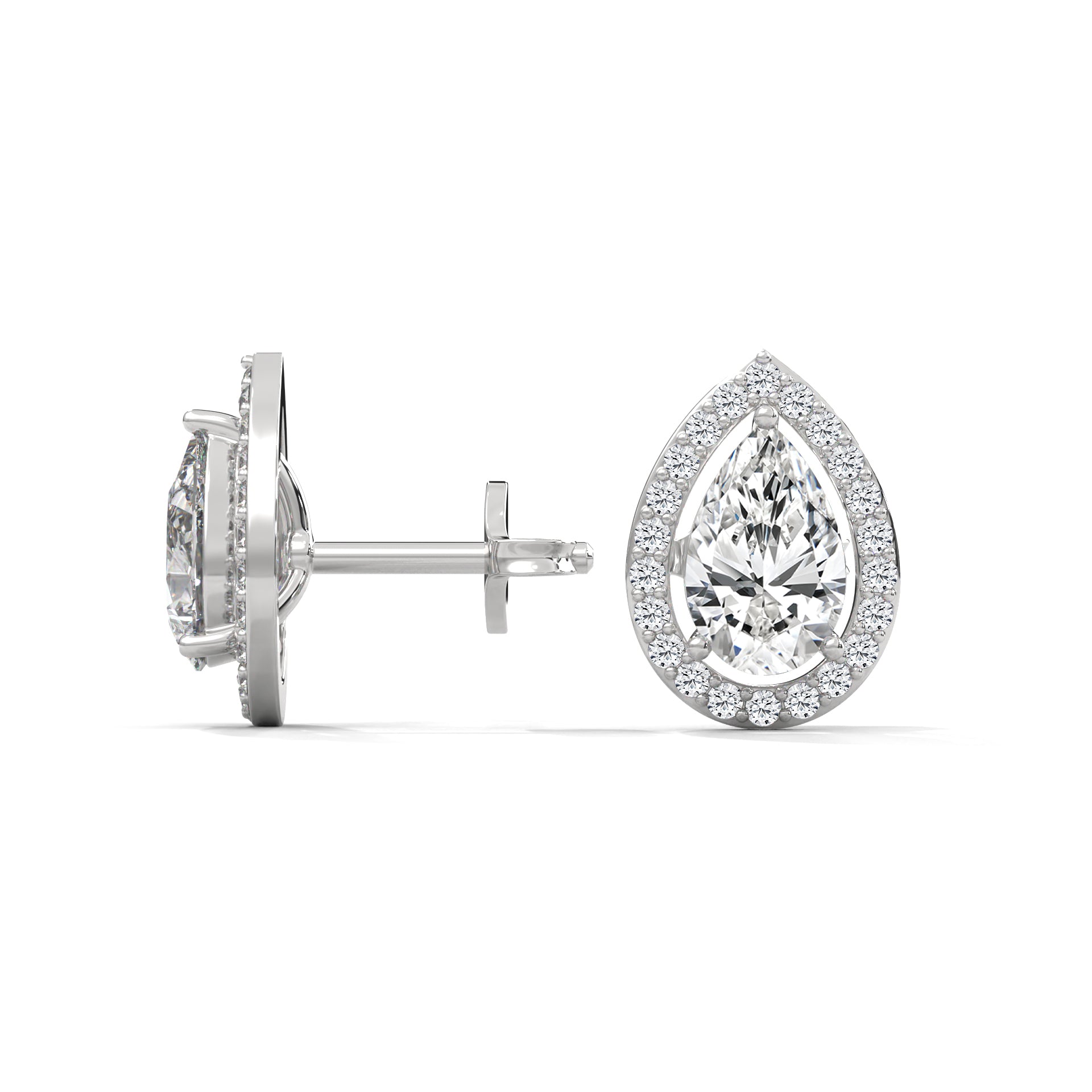 Pear Cut Halo Diamond Stud Earrings | 14K Gold | 2-6 CTW