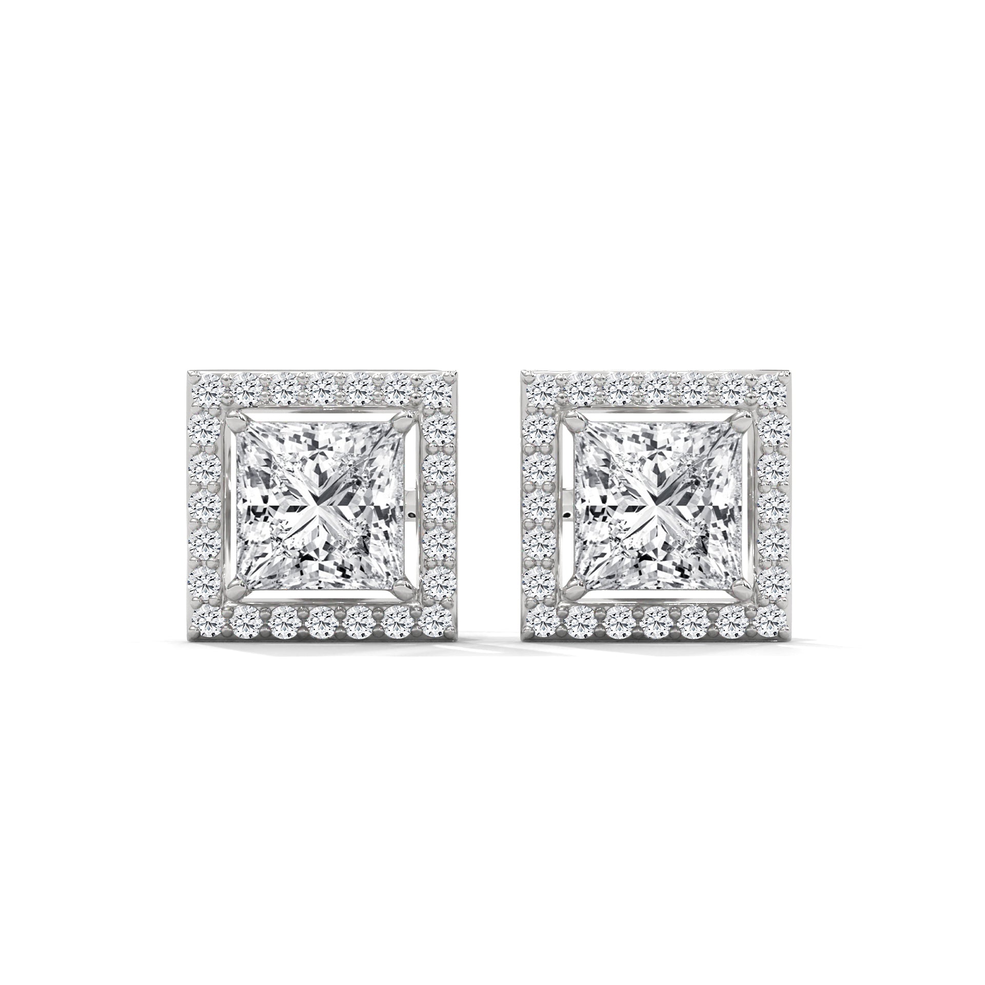 Princess Cut Halo Diamond Stud Earrings | 14K Gold | 2-6 CTW