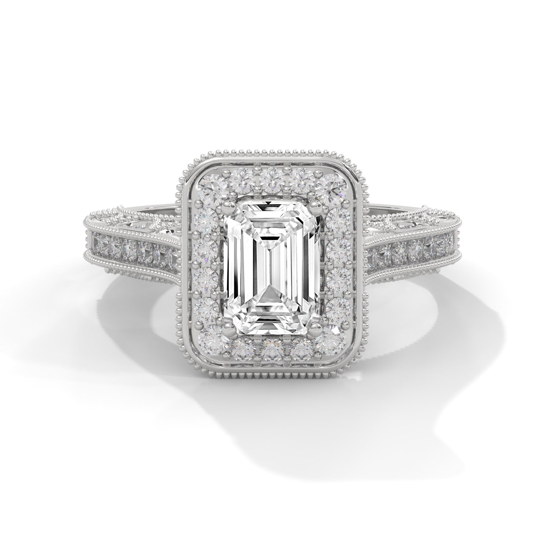 The Majestic Crest 1.65 CTW Emerald-Cut Diamond Engagement Ring | E-VS1