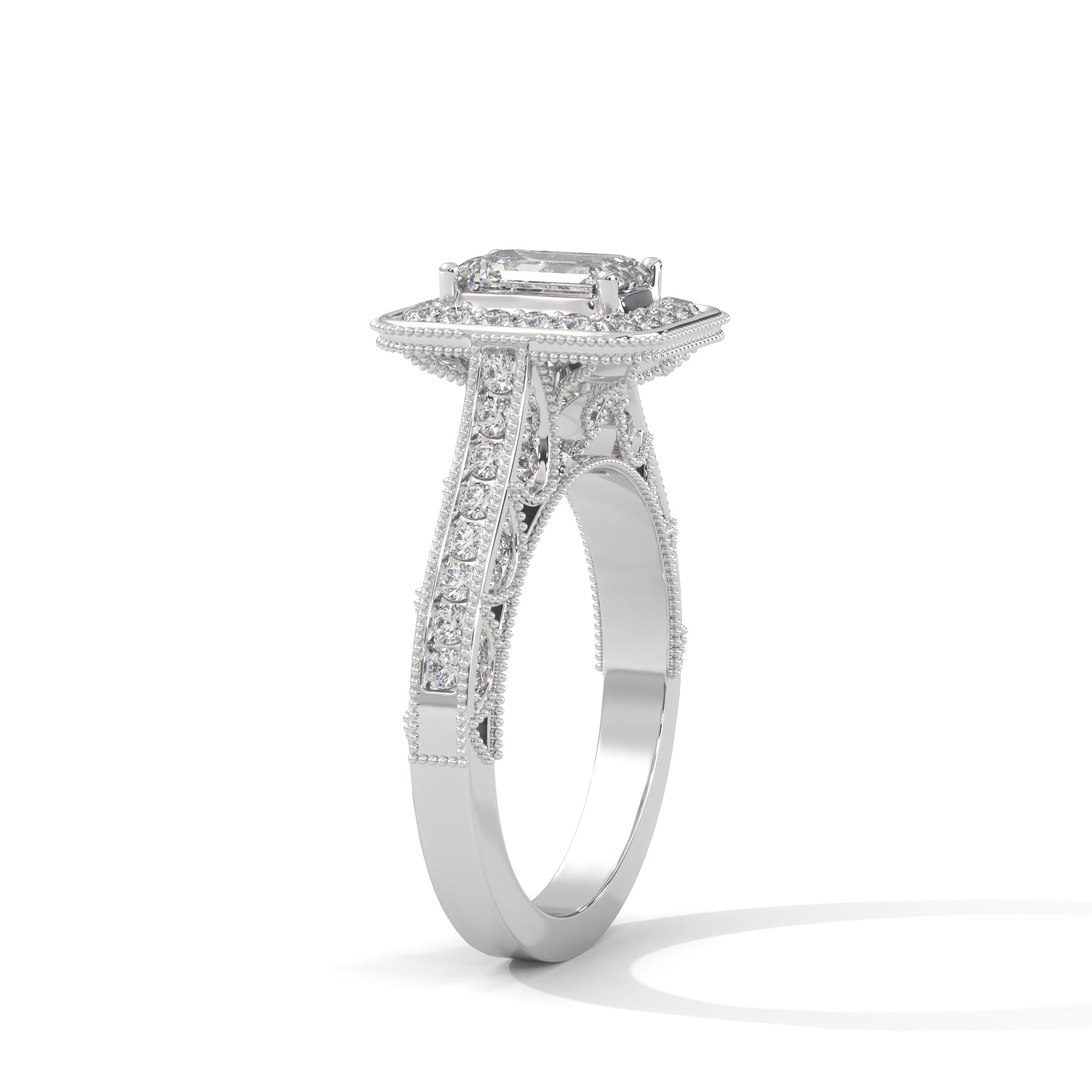 The Majestic Crest 1.65 CTW Emerald-Cut Diamond Engagement Ring | E-VS1