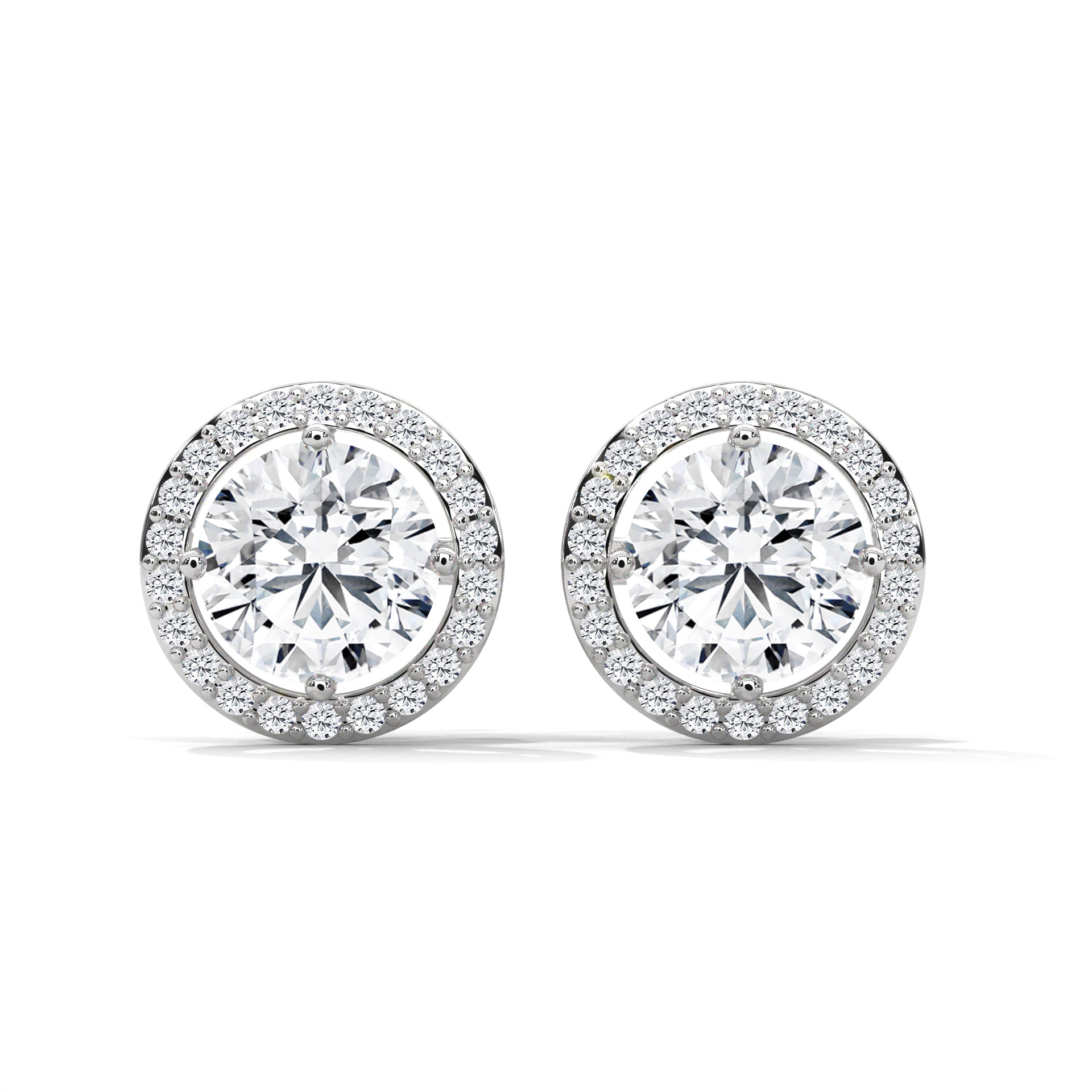 Round Cut Double Halo Diamond Stud Earrings | 14K Gold