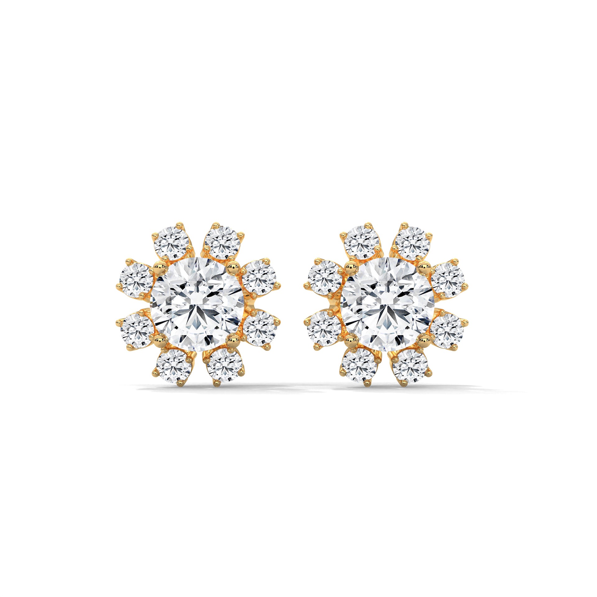 14K & 18K Gold Diamond Cluster Stud Earrings | 1.2ctw
