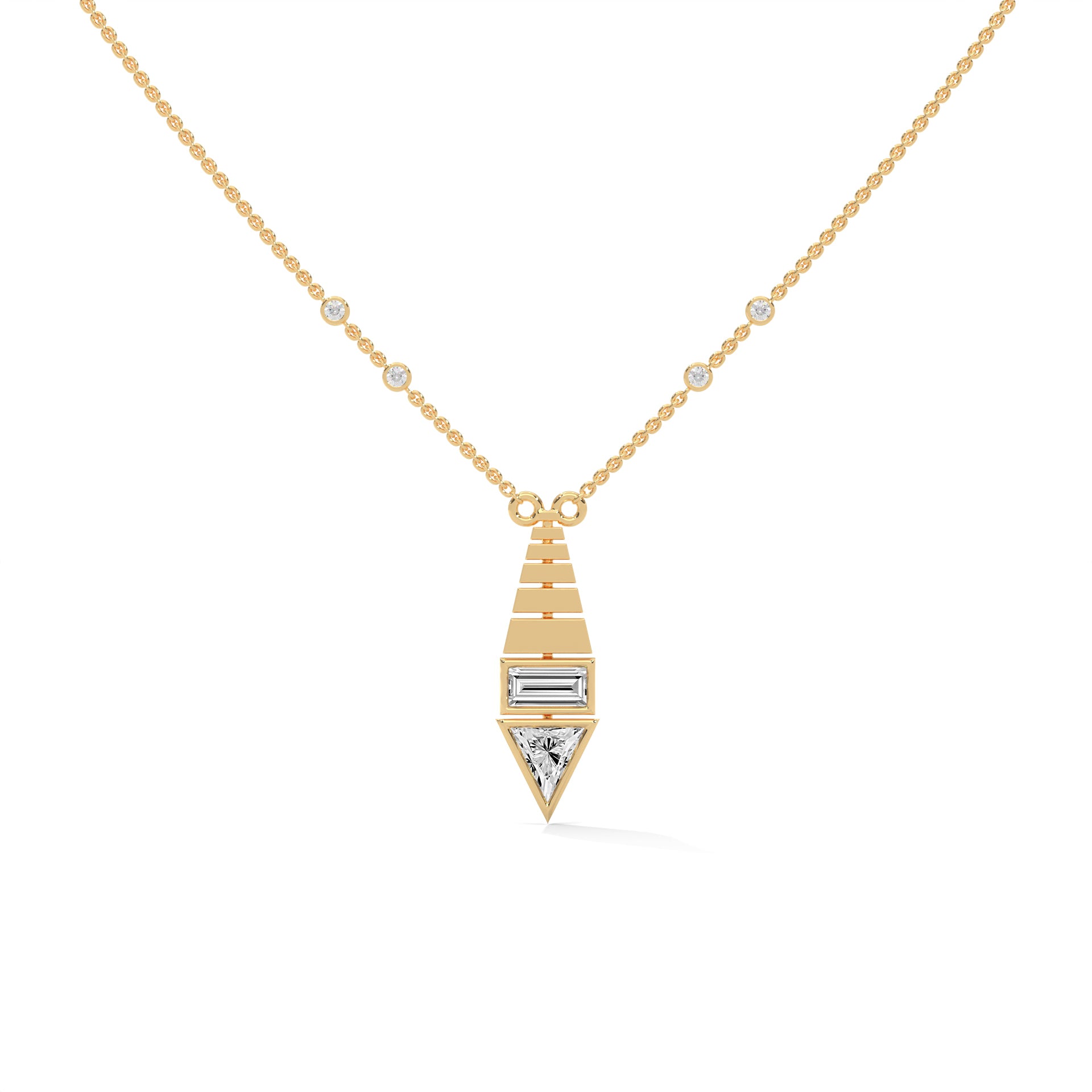 Architectural Brilliance Baguette & Triangle-Cut Diamond Pyramid Pendant Necklace |0.64CTW