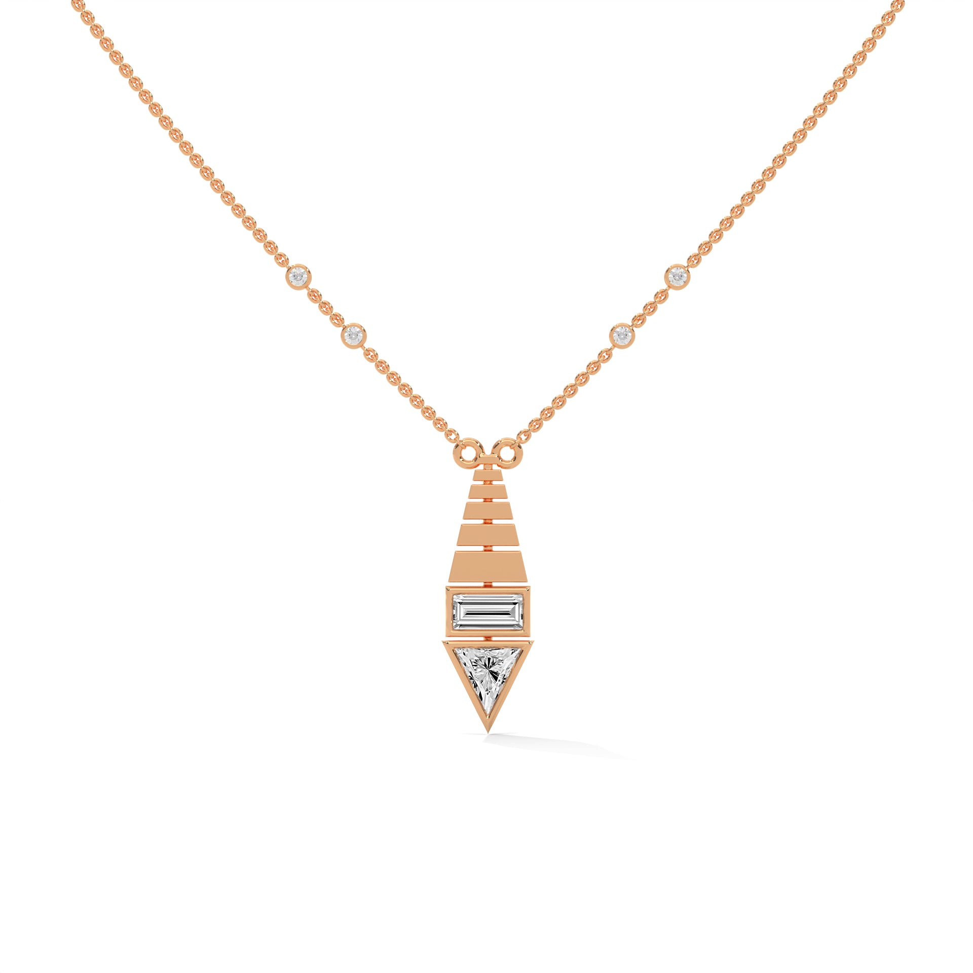 Architectural Brilliance Baguette & Triangle-Cut Diamond Pyramid Pendant Necklace |0.64CTW
