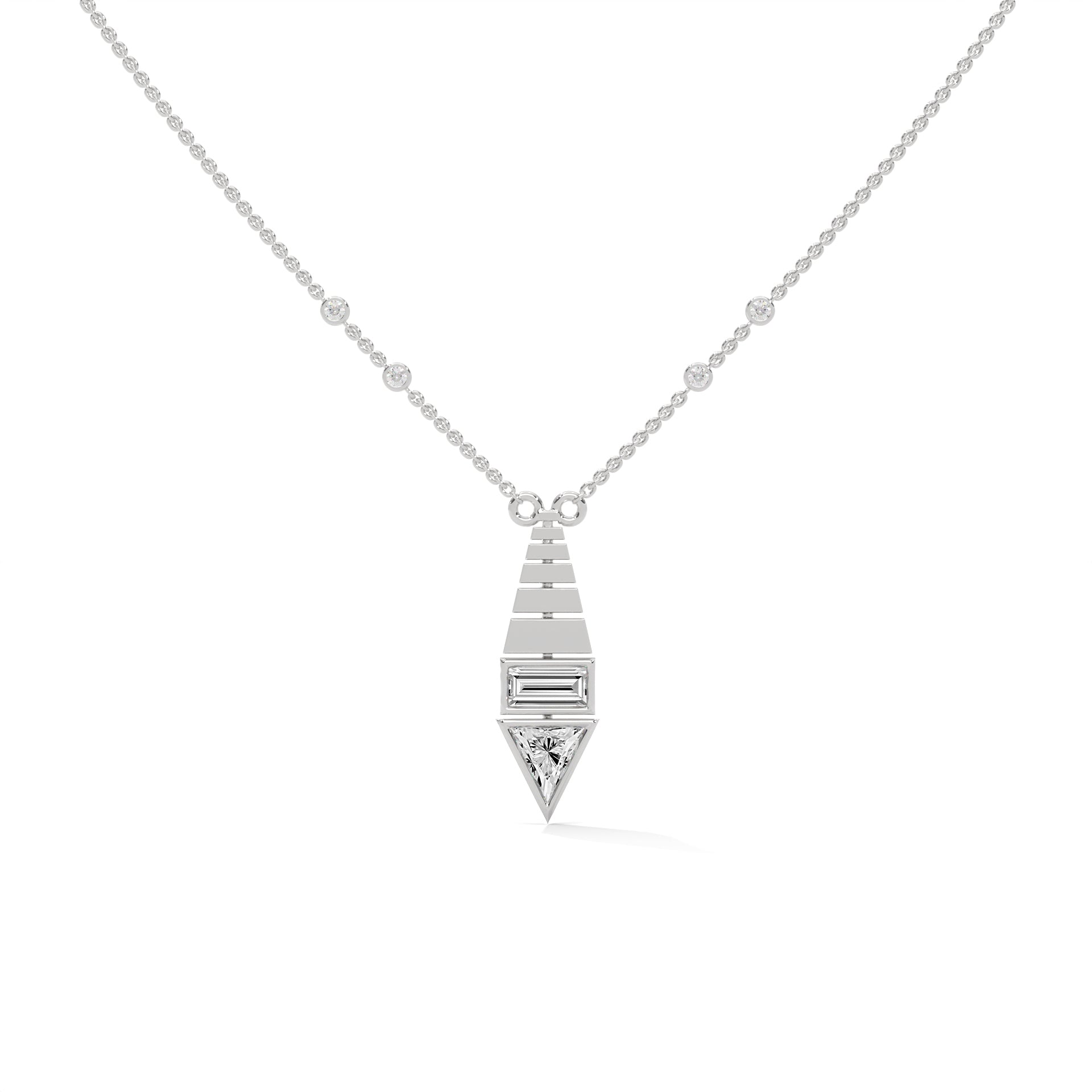 Architectural Brilliance Baguette & Triangle-Cut Diamond Pyramid Pendant Necklace |0.64CTW