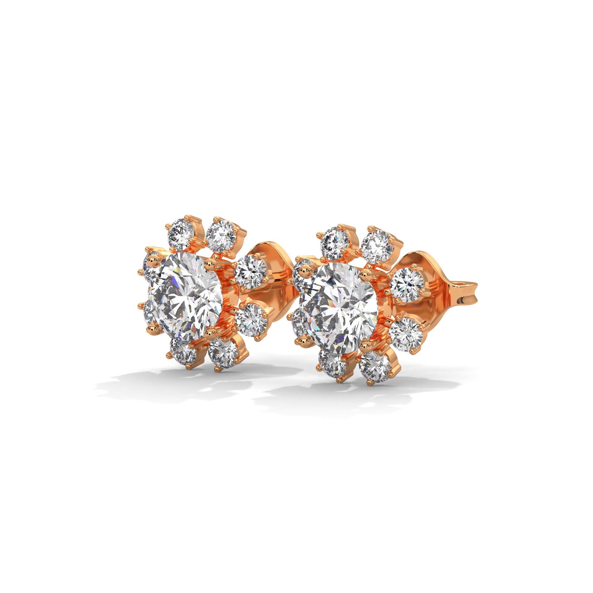 14K & 18K Gold Diamond Cluster Stud Earrings | 1.2ctw