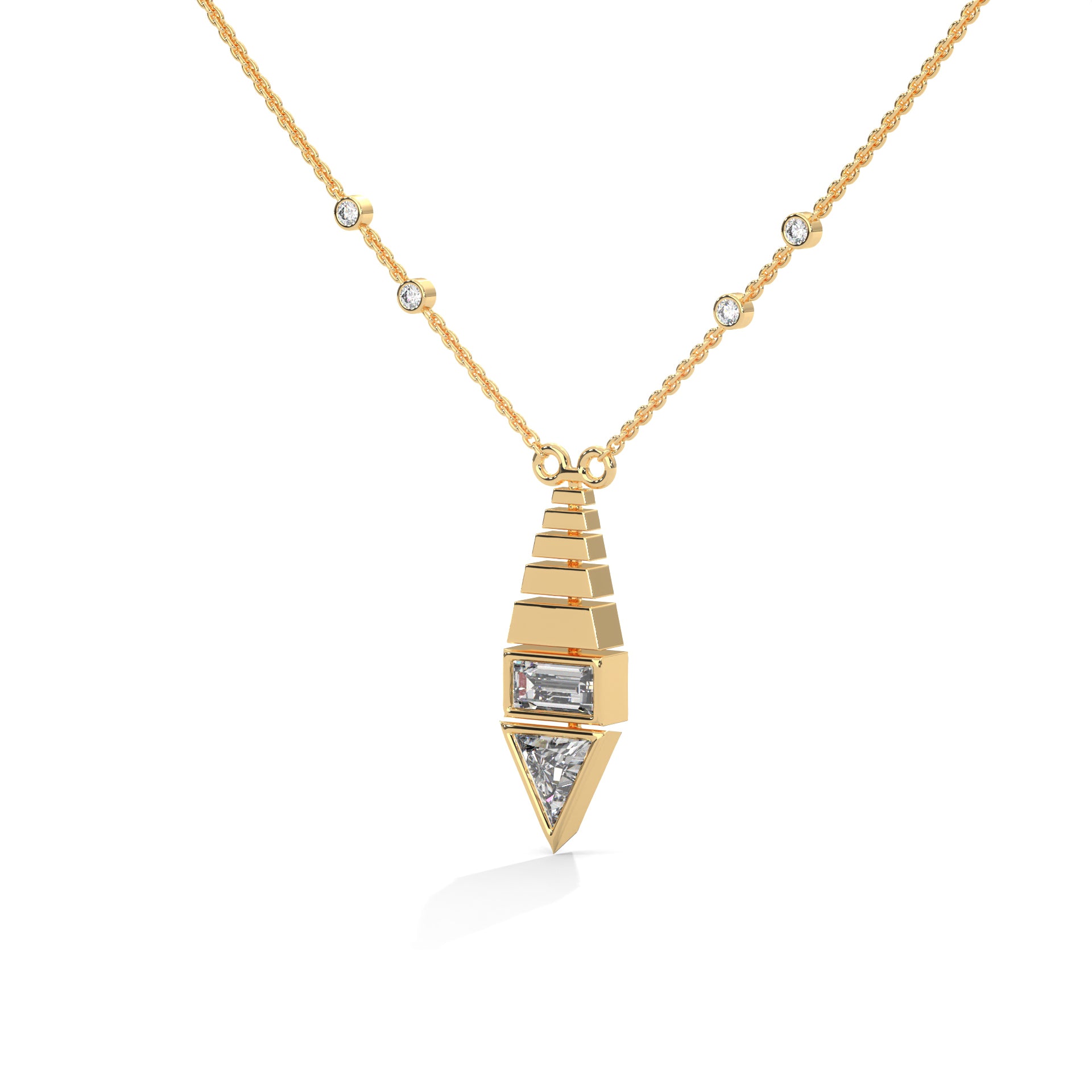 Architectural Brilliance Baguette & Triangle-Cut Diamond Pyramid Pendant Necklace |0.64CTW
