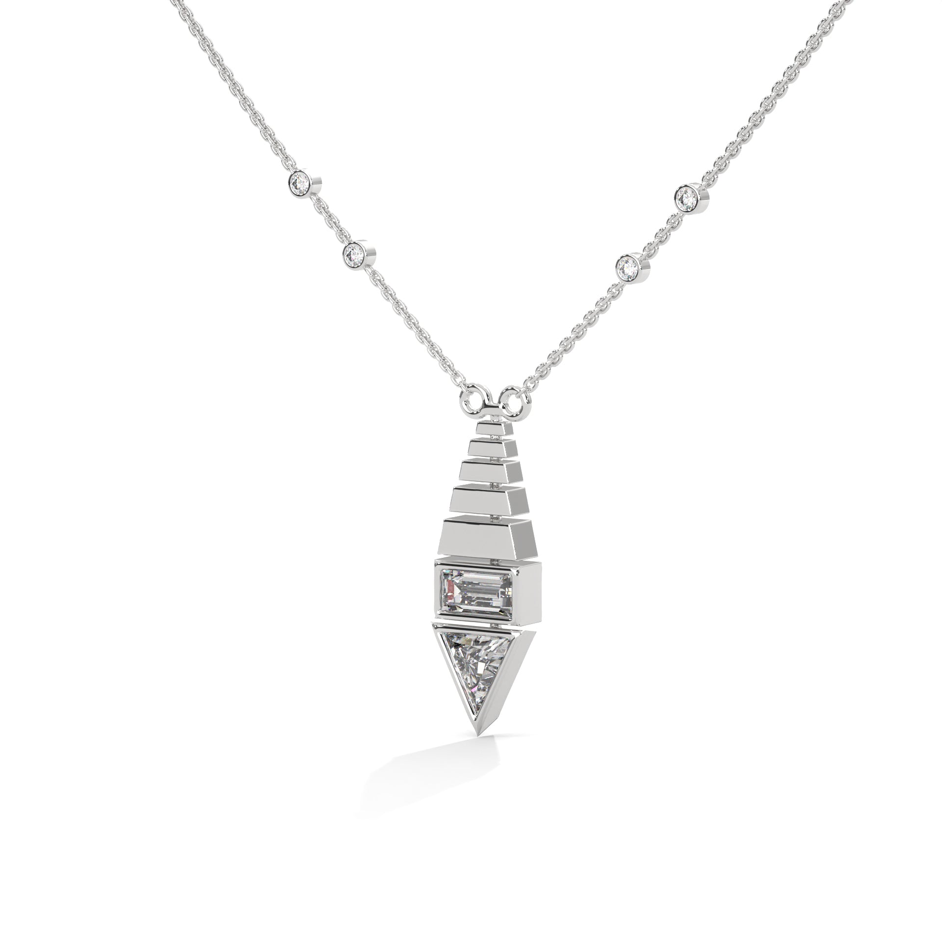 Architectural Brilliance Baguette & Triangle-Cut Diamond Pyramid Pendant Necklace |0.64CTW