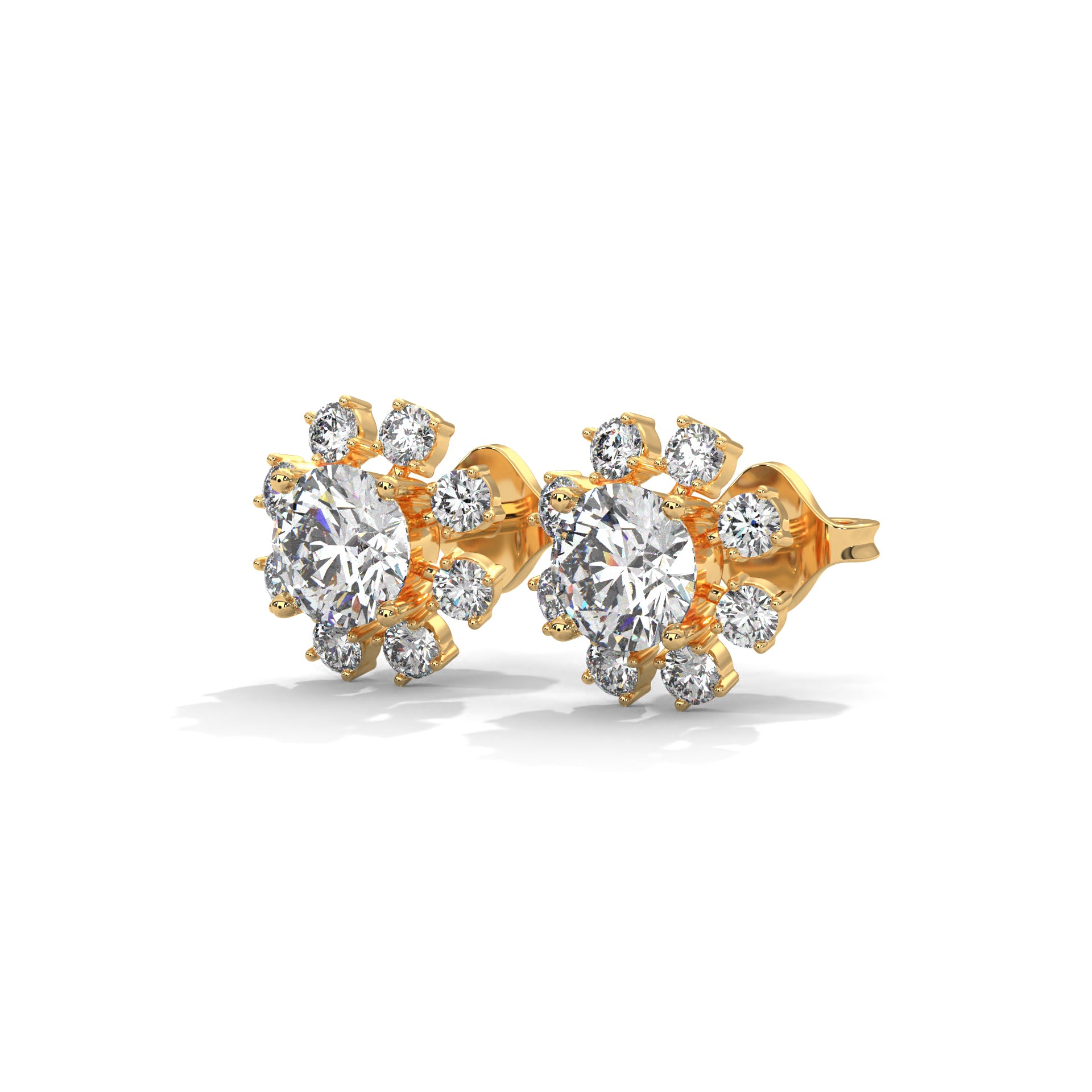 14K & 18K Gold Diamond Cluster Stud Earrings | 1.2ctw