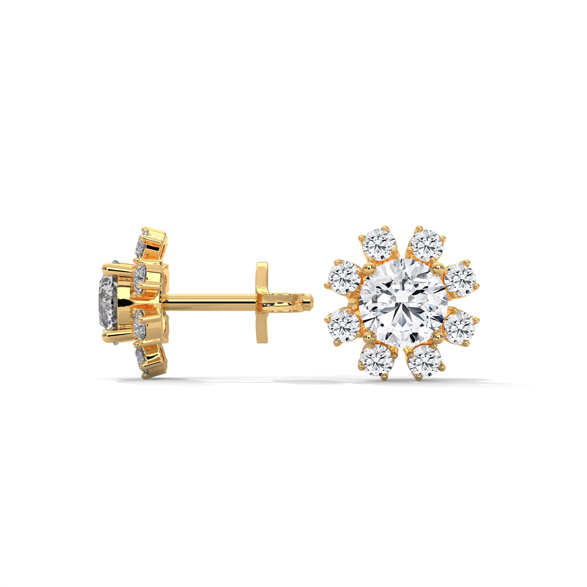 14K & 18K Gold Diamond Cluster Stud Earrings | 1.2ctw
