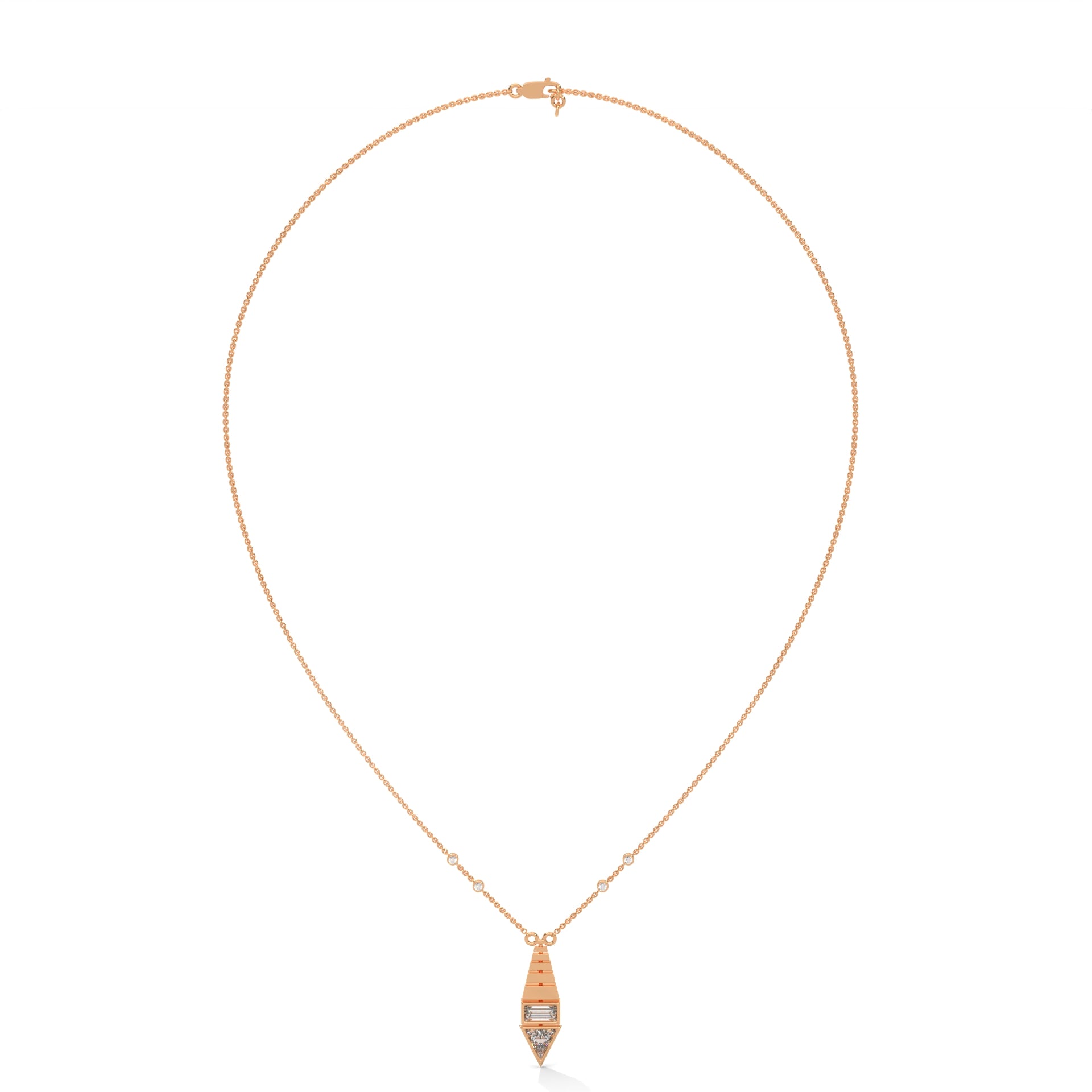 Architectural Brilliance Baguette & Triangle-Cut Diamond Pyramid Pendant Necklace |0.64CTW