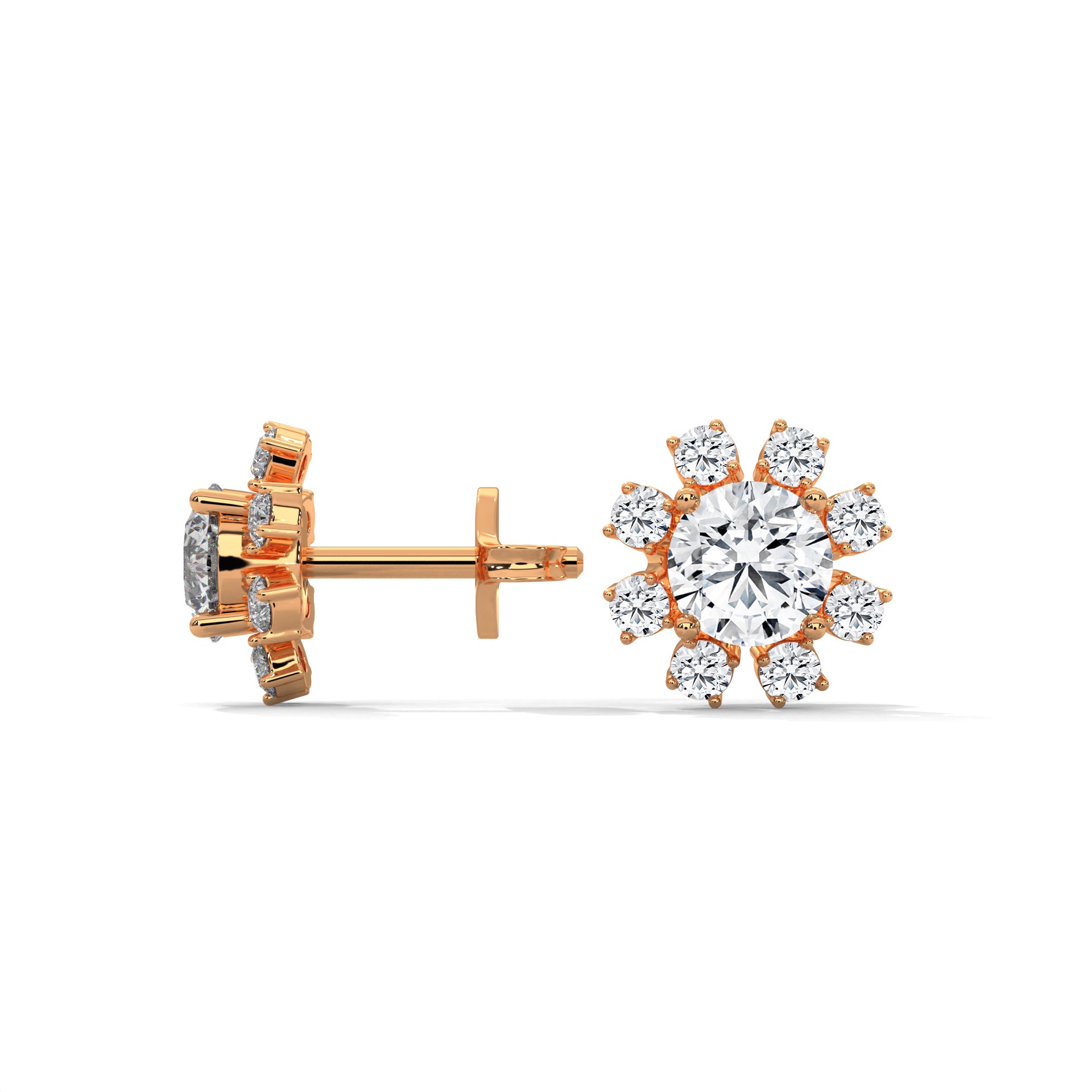 14K & 18K Gold Diamond Cluster Stud Earrings | 1.2ctw