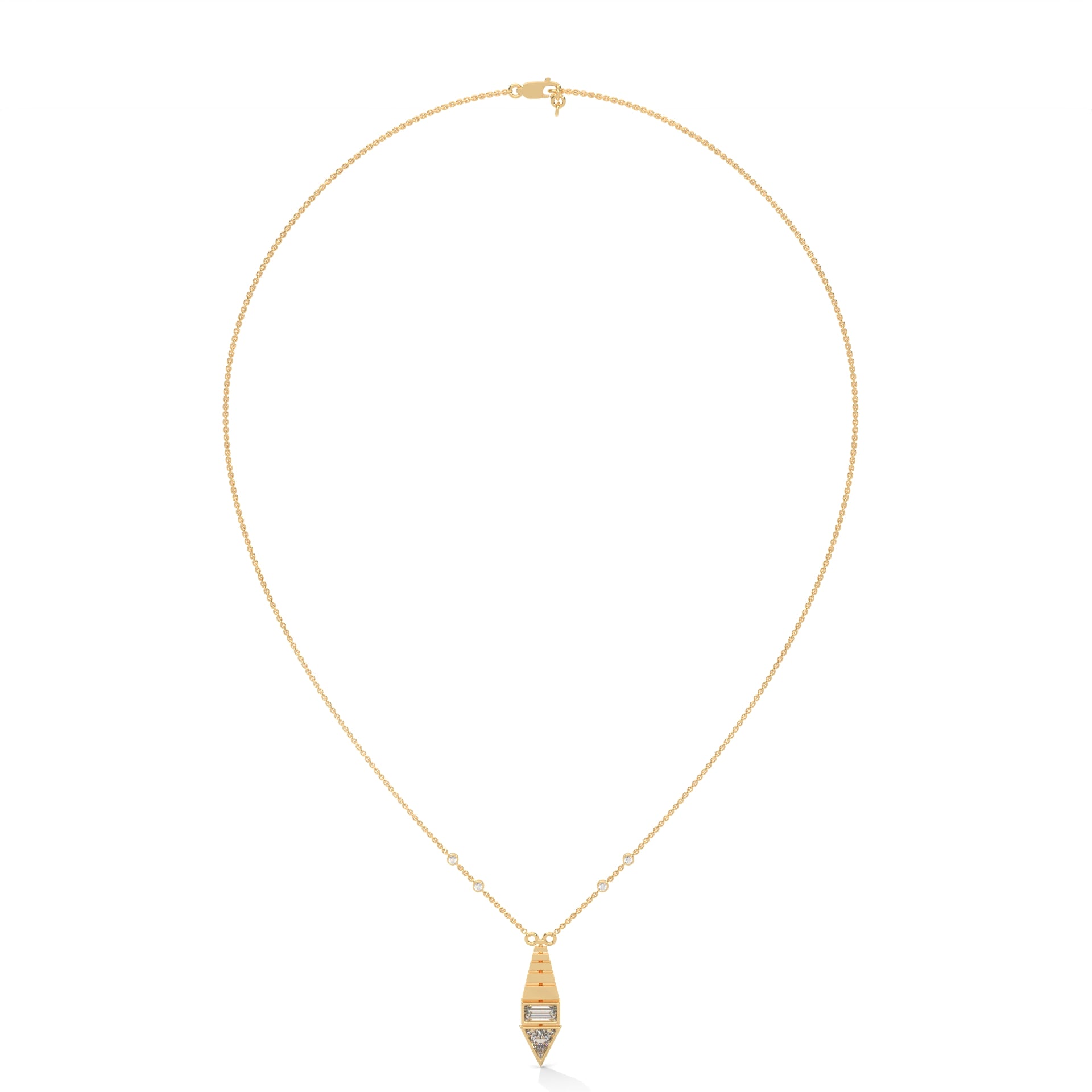 Architectural Brilliance Baguette & Triangle-Cut Diamond Pyramid Pendant Necklace |0.64CTW