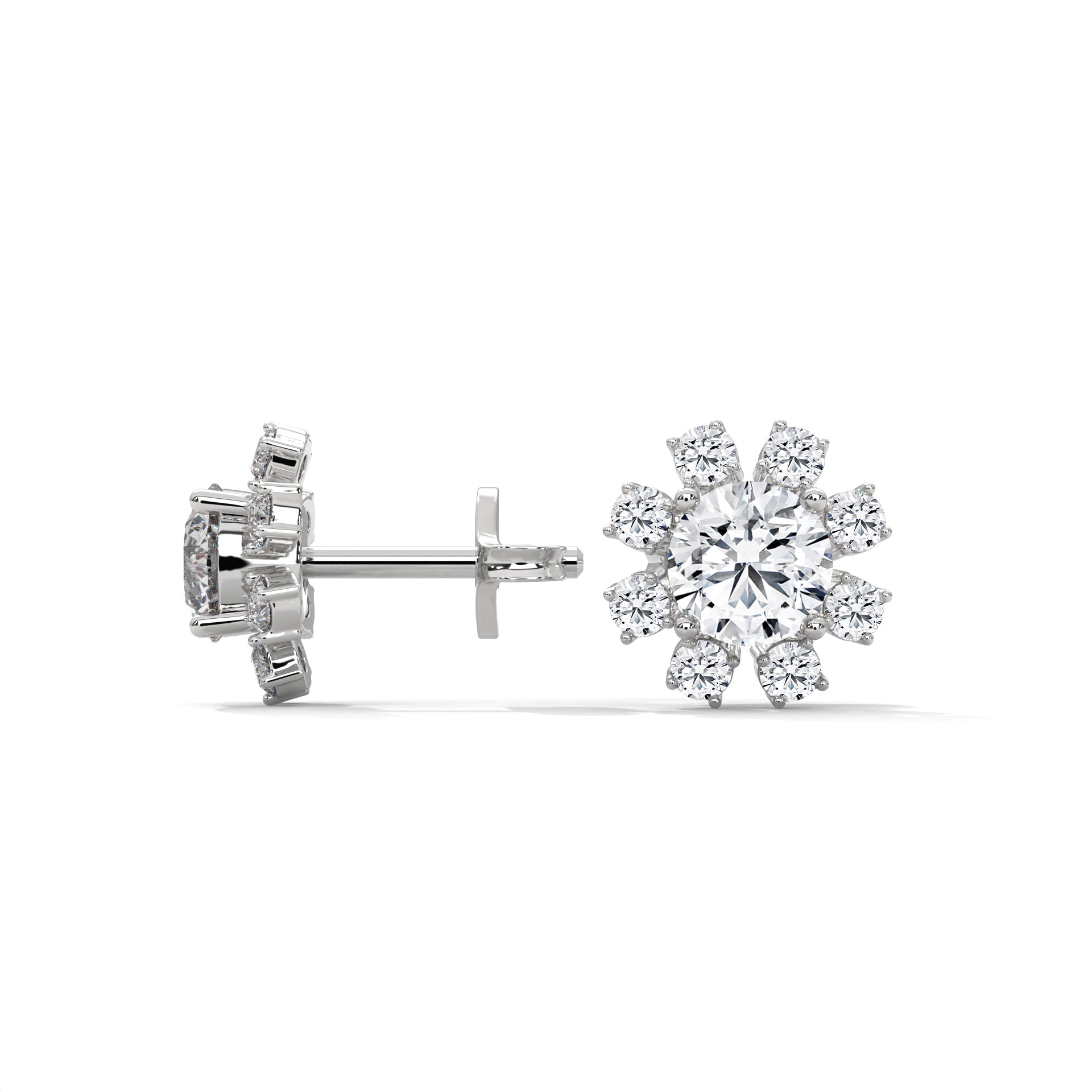 14K & 18K Gold Diamond Cluster Stud Earrings | 1.2ctw