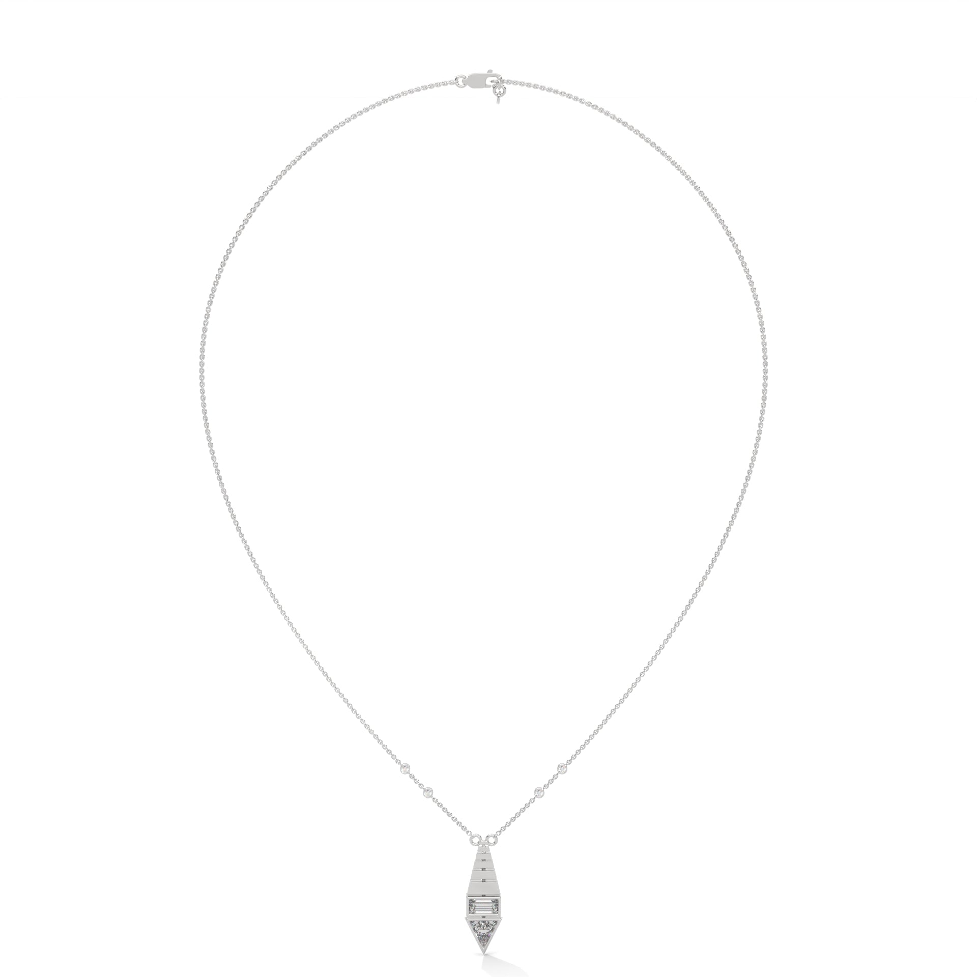 Architectural Brilliance Baguette & Triangle-Cut Diamond Pyramid Pendant Necklace |0.64CTW