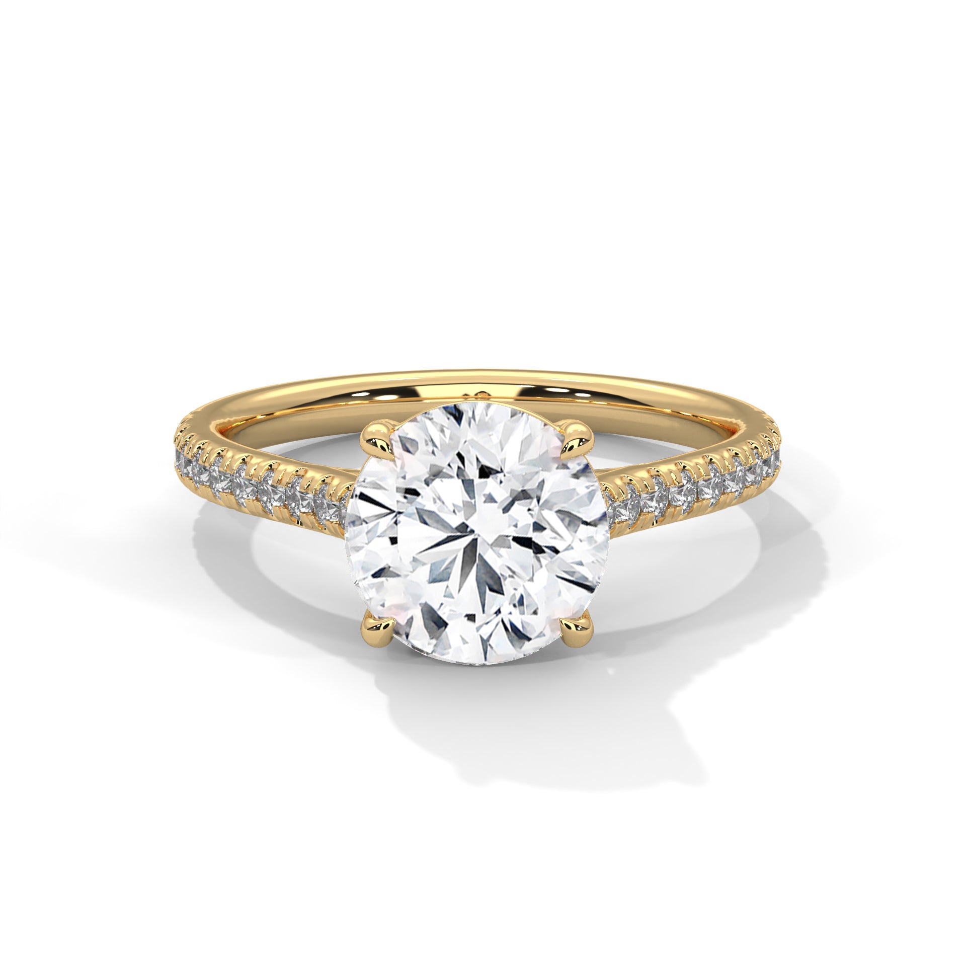 Celestia 2.22 CTW Round-Cut Diamond Pavé Engagement Gold Ring