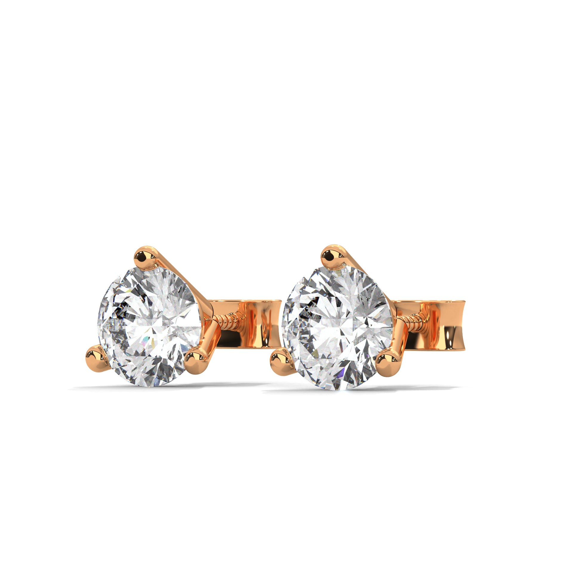 Three-Prong Martini Set Solitaire Diamond 14K Gold Stud Earrings | 2-6 CTW