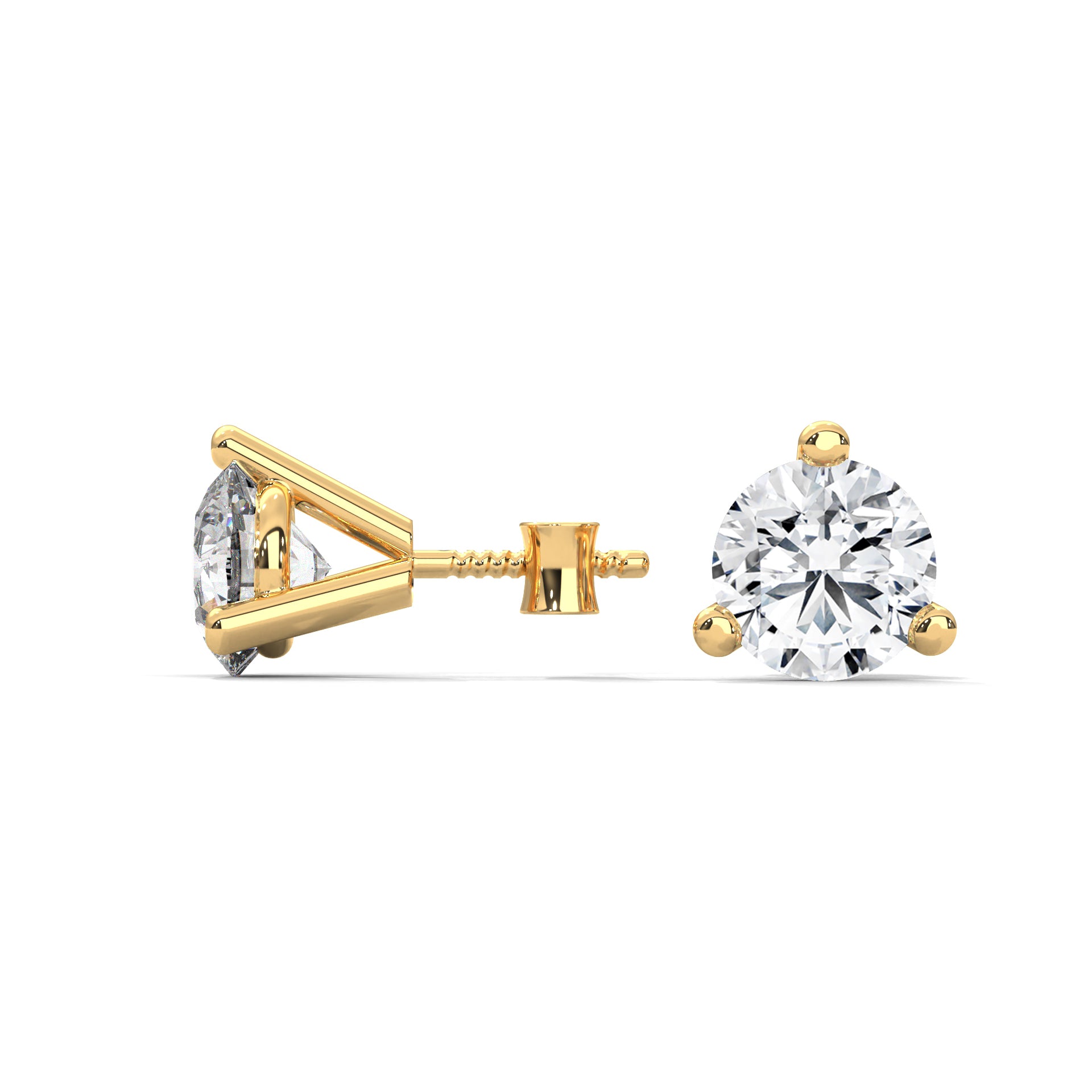 Three-Prong Martini Set Solitaire Diamond 14K Gold Stud Earrings | 2-6 CTW