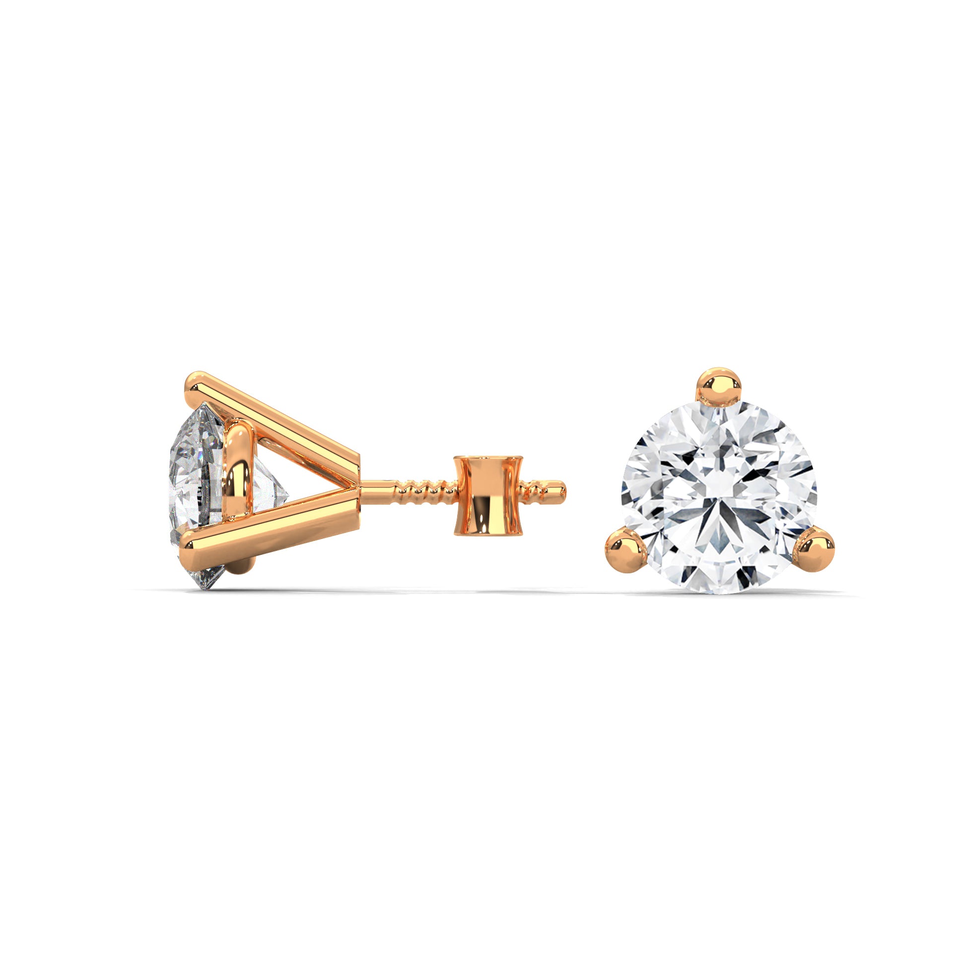 Three-Prong Martini Set Solitaire Diamond 14K Gold Stud Earrings | 2-6 CTW