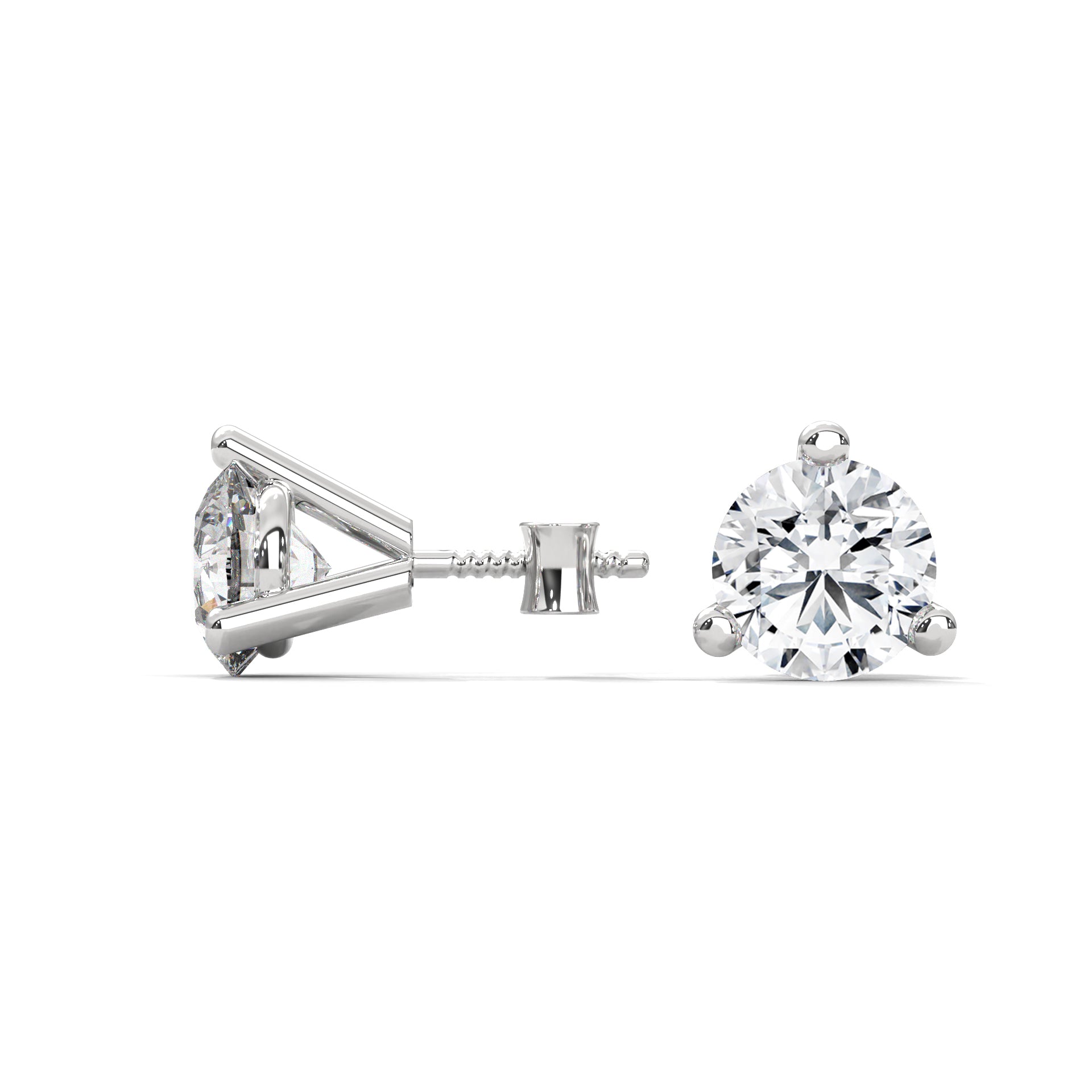 Three-Prong Martini Set Solitaire Diamond 14K Gold Stud Earrings | 2-6 CTW