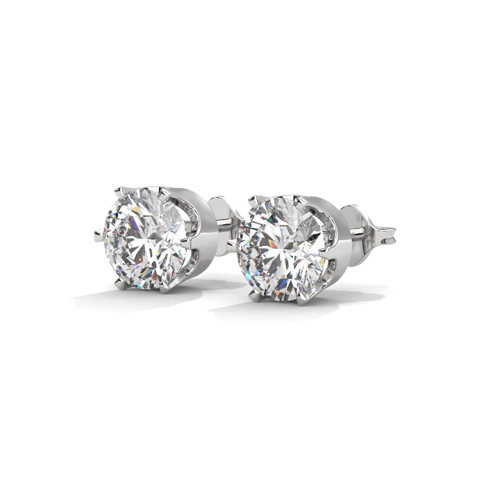 Six-Prong Basket Diamond Stud Earrings| 2-6ctw | Push-Back