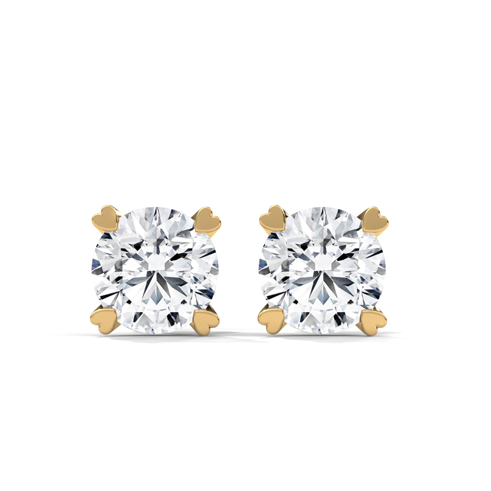 Heart Prong Round Diamond Stud Earrings | 14K Gold | IGI Certified | 2-6ctw