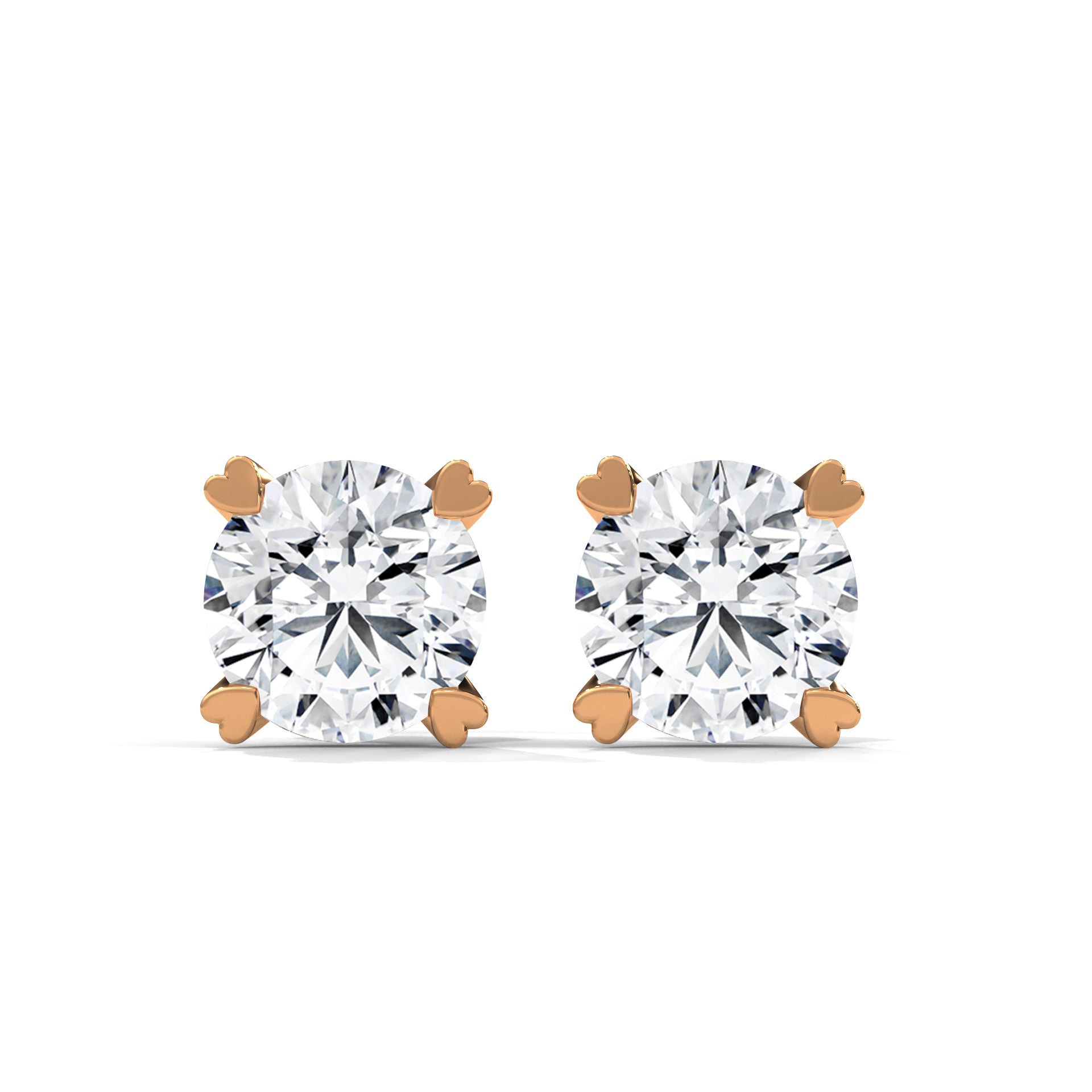 Heart Prong Round Diamond Stud Earrings | 14K Gold | IGI Certified | 2-6ctw