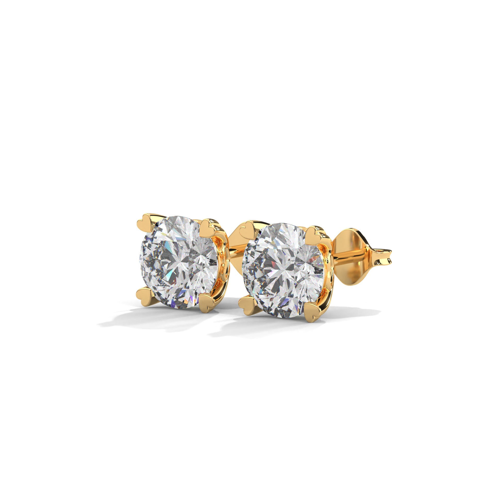 Heart Prong Round Diamond Stud Earrings | 14K Gold | IGI Certified | 2-6ctw