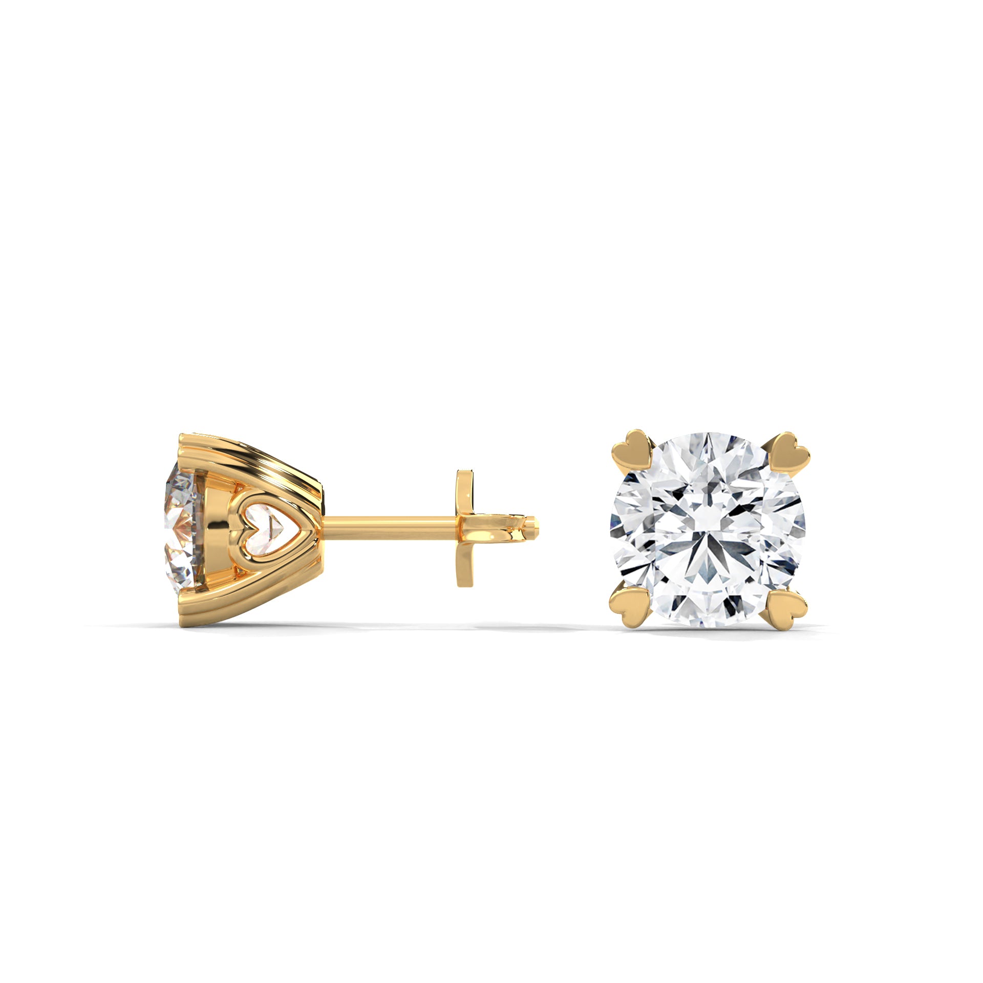 Heart Prong Round Diamond Stud Earrings | 14K Gold | IGI Certified | 2-6ctw