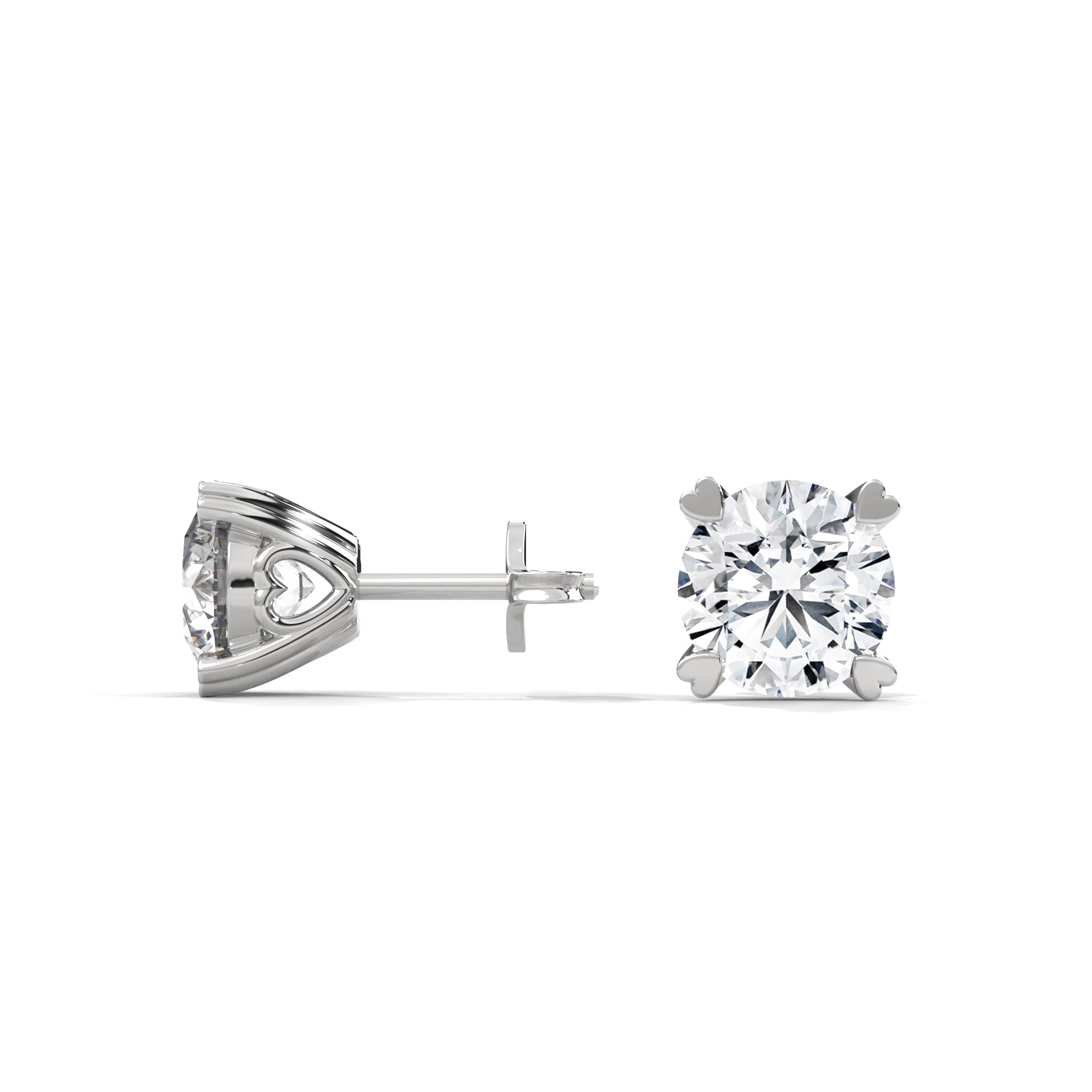 Heart Prong Round Diamond Stud Earrings | 14K Gold | IGI Certified | 2-6ctw