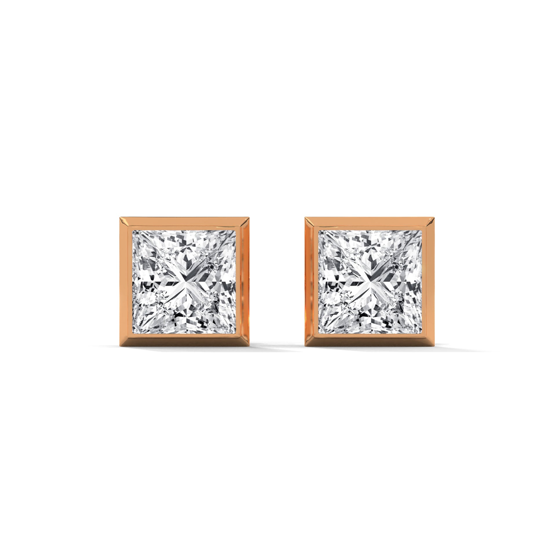 Eternal Glow Bezel-Set Princess Cut Diamond Stud Earrings 14K Gold | 2-6 CTW