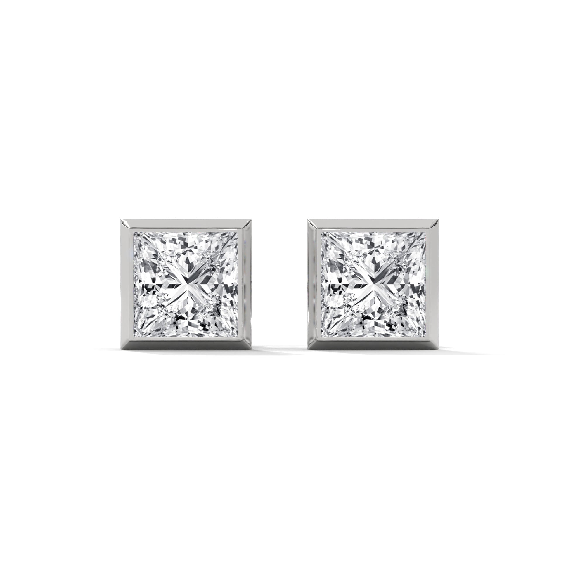 Eternal Glow Bezel-Set Princess Cut Diamond Stud Earrings 14K Gold | 2-6 CTW