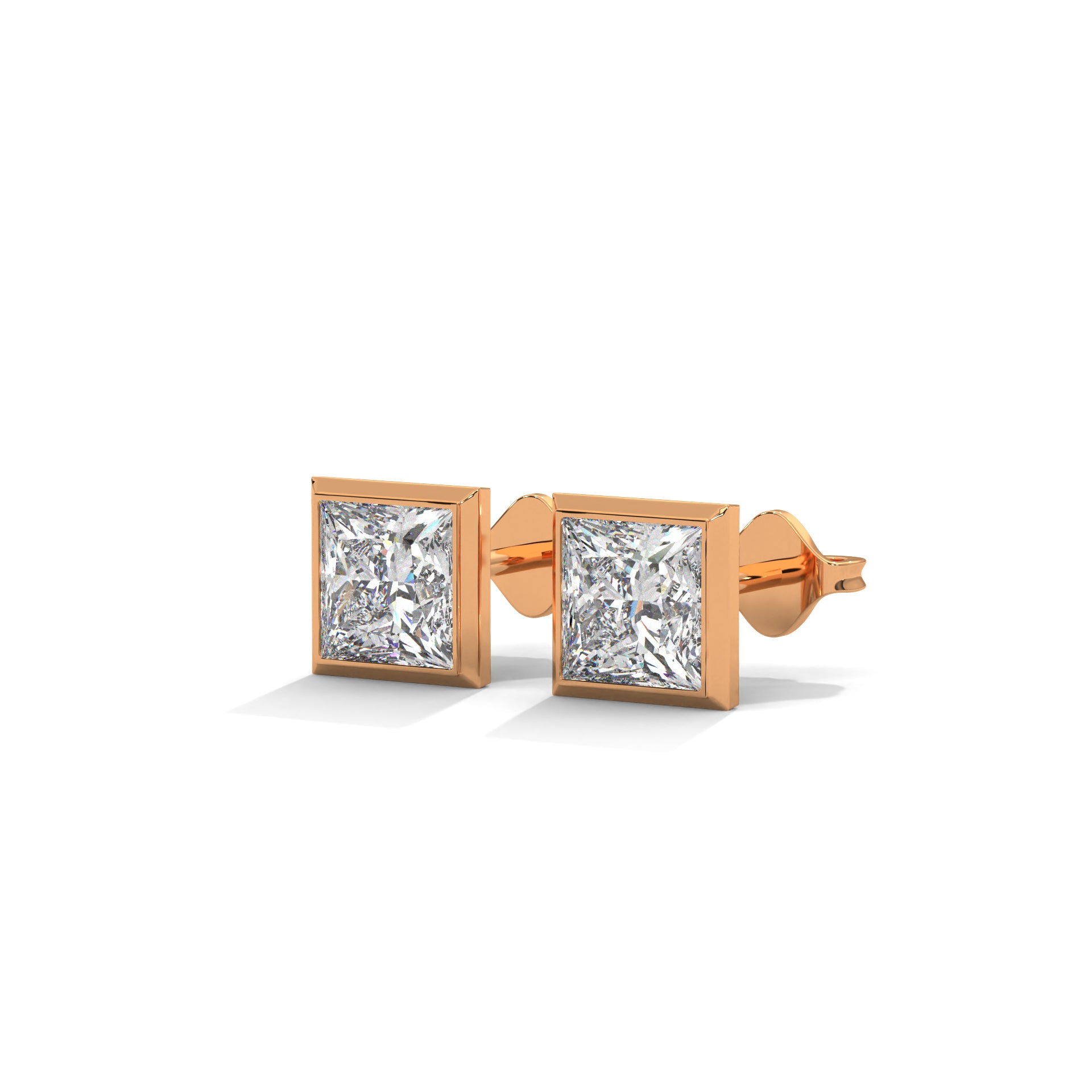 Eternal Glow Bezel-Set Princess Cut Diamond Stud Earrings 14K Gold | 2-6 CTW