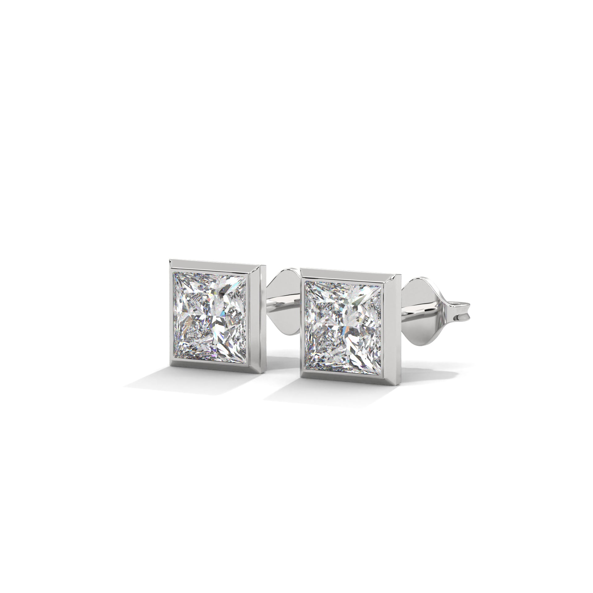 Eternal Glow Bezel-Set Princess Cut Diamond Stud Earrings 14K Gold | 2-6 CTW