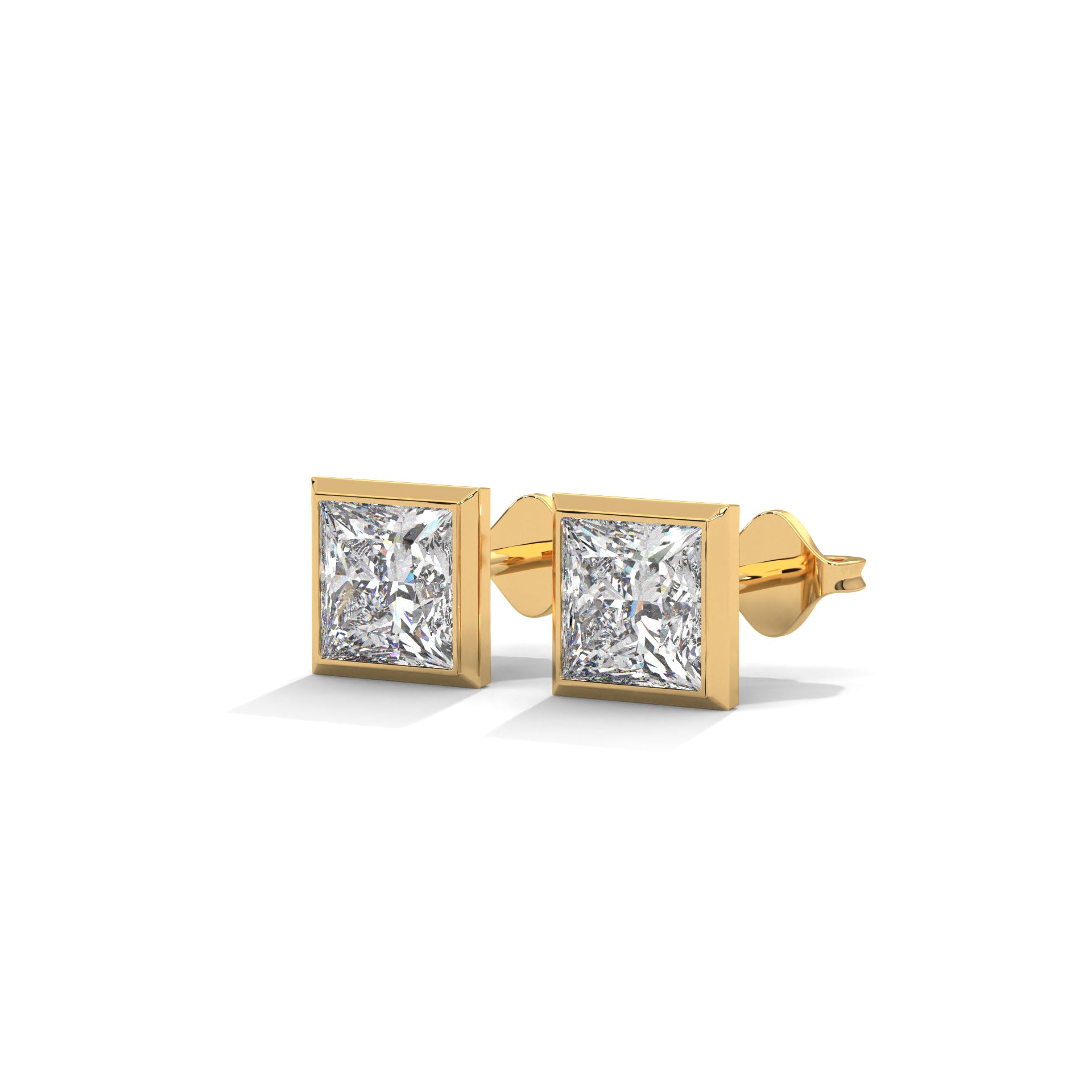 Eternal Glow Bezel-Set Princess Cut Diamond Stud Earrings 14K Gold | 2-6 CTW