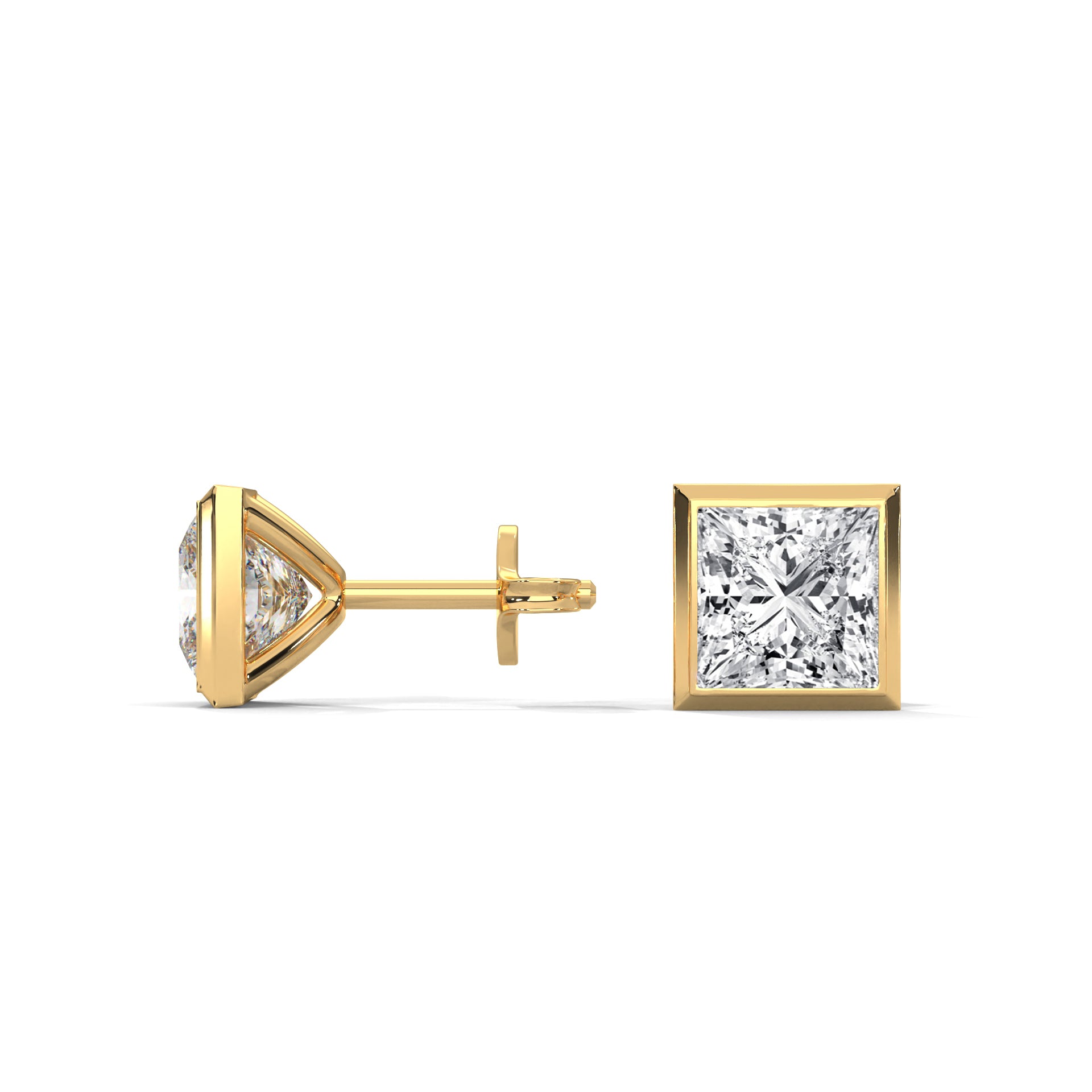 Eternal Glow Bezel-Set Princess Cut Diamond Stud Earrings 14K Gold | 2-6 CTW
