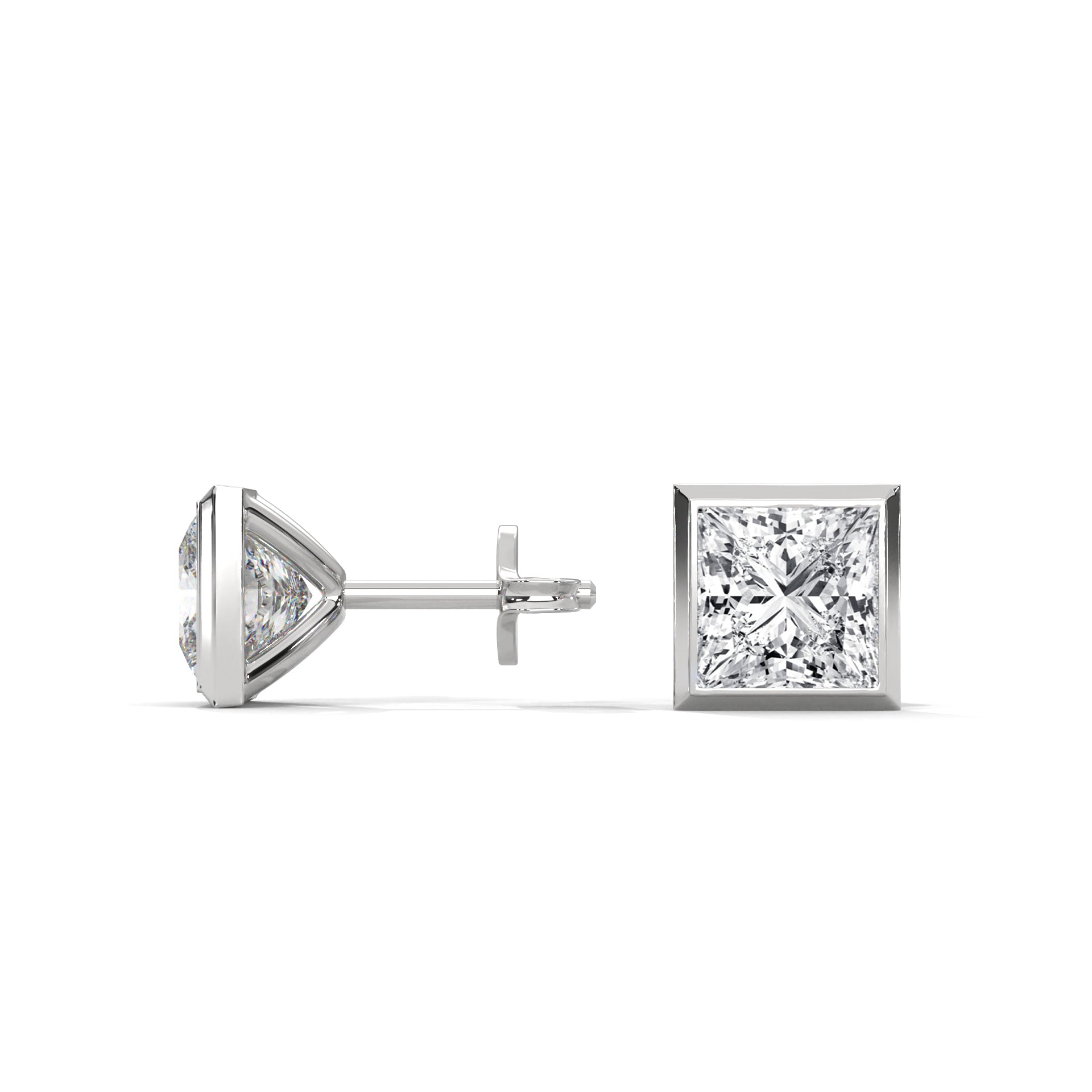 Eternal Glow Bezel-Set Princess Cut Diamond Stud Earrings 14K Gold | 2-6 CTW