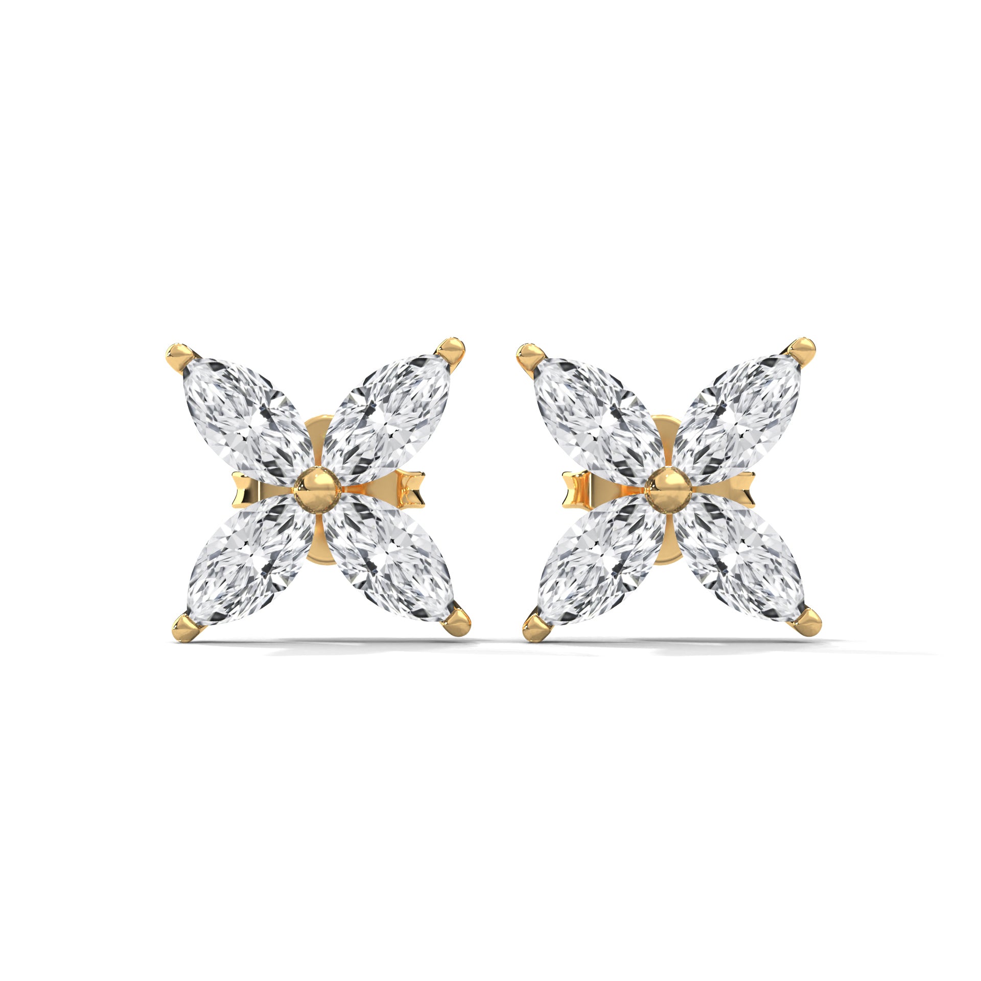 Radiant Petals Marquise Cut Diamond Floral Earrings 14K&18K Gold | 1.12 CTW