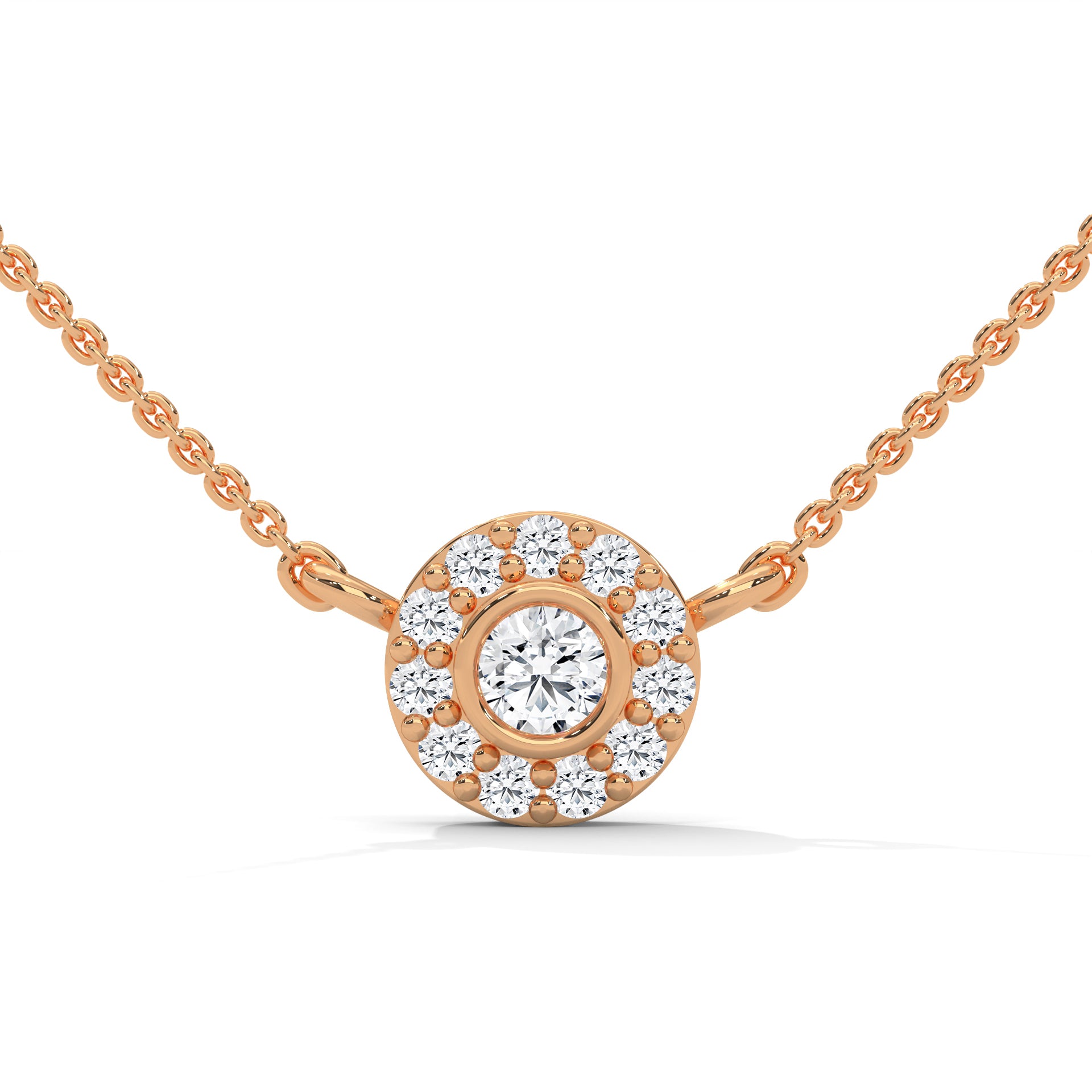 Round-Cut Diamond Bezel Halo Pendant 14K Gold Necklace | 0.26 CTW