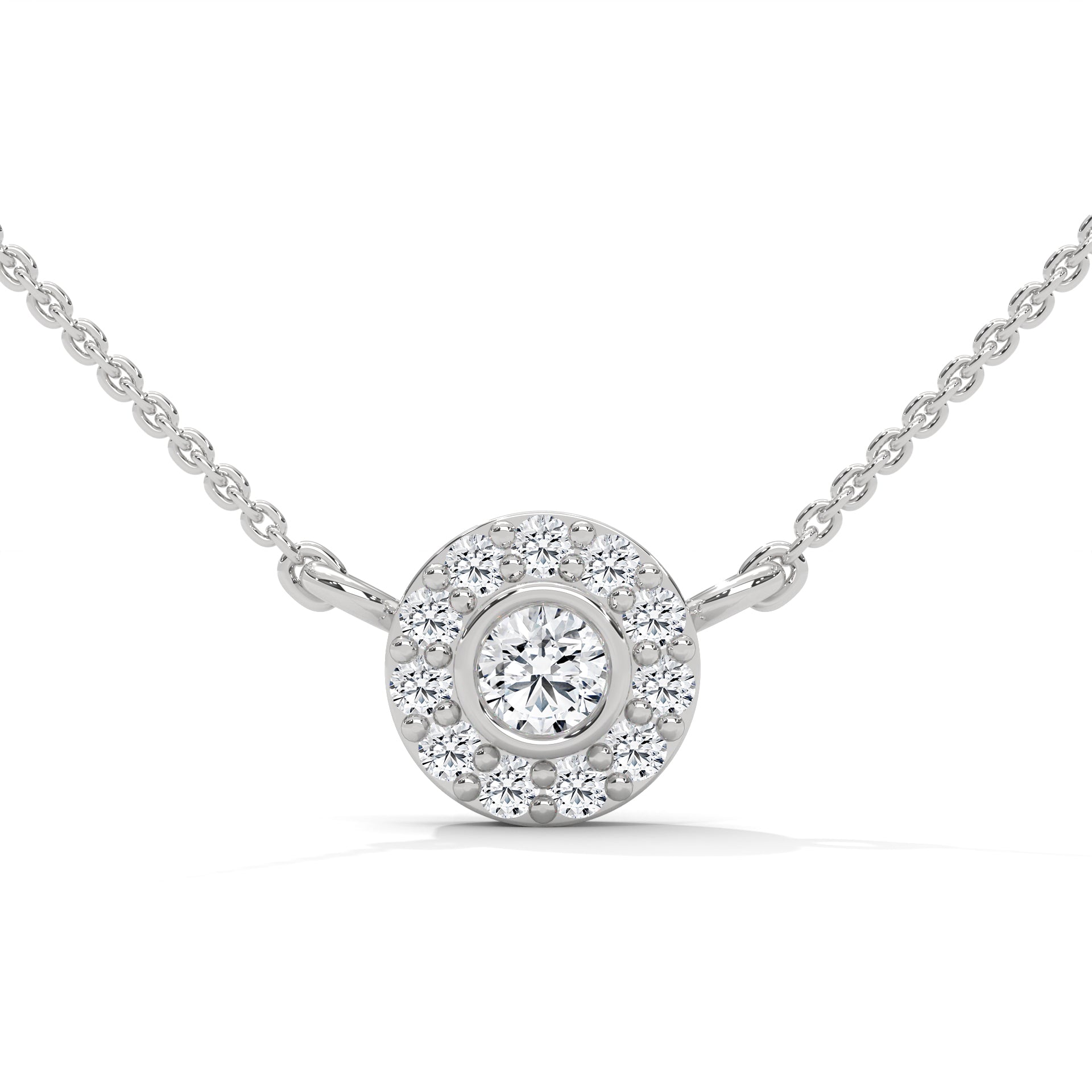 Round-Cut Diamond Bezel Halo Pendant 14K Gold Necklace | 0.26 CTW