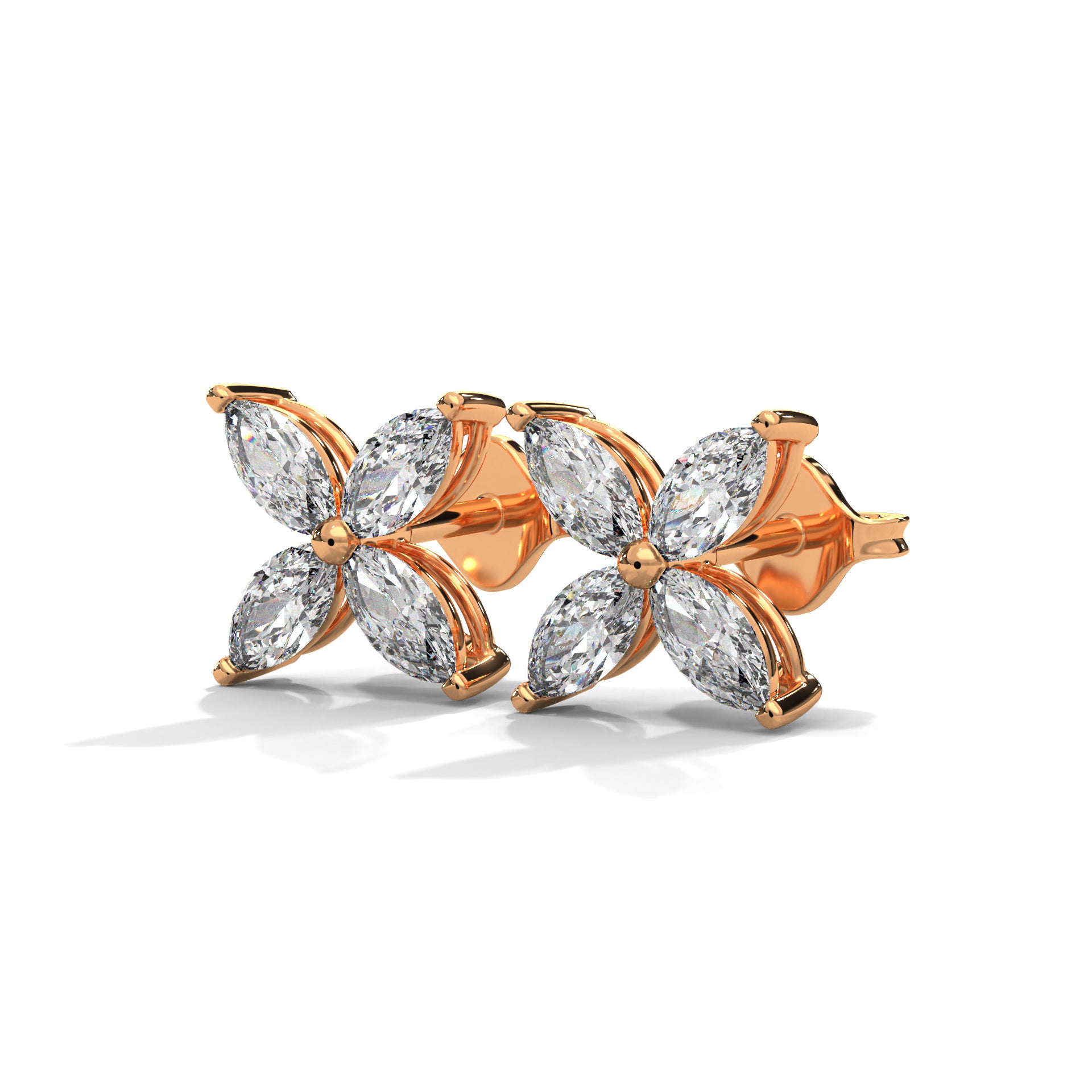 Radiant Petals Marquise Cut Diamond Floral Earrings 14K&18K Gold | 1.12 CTW