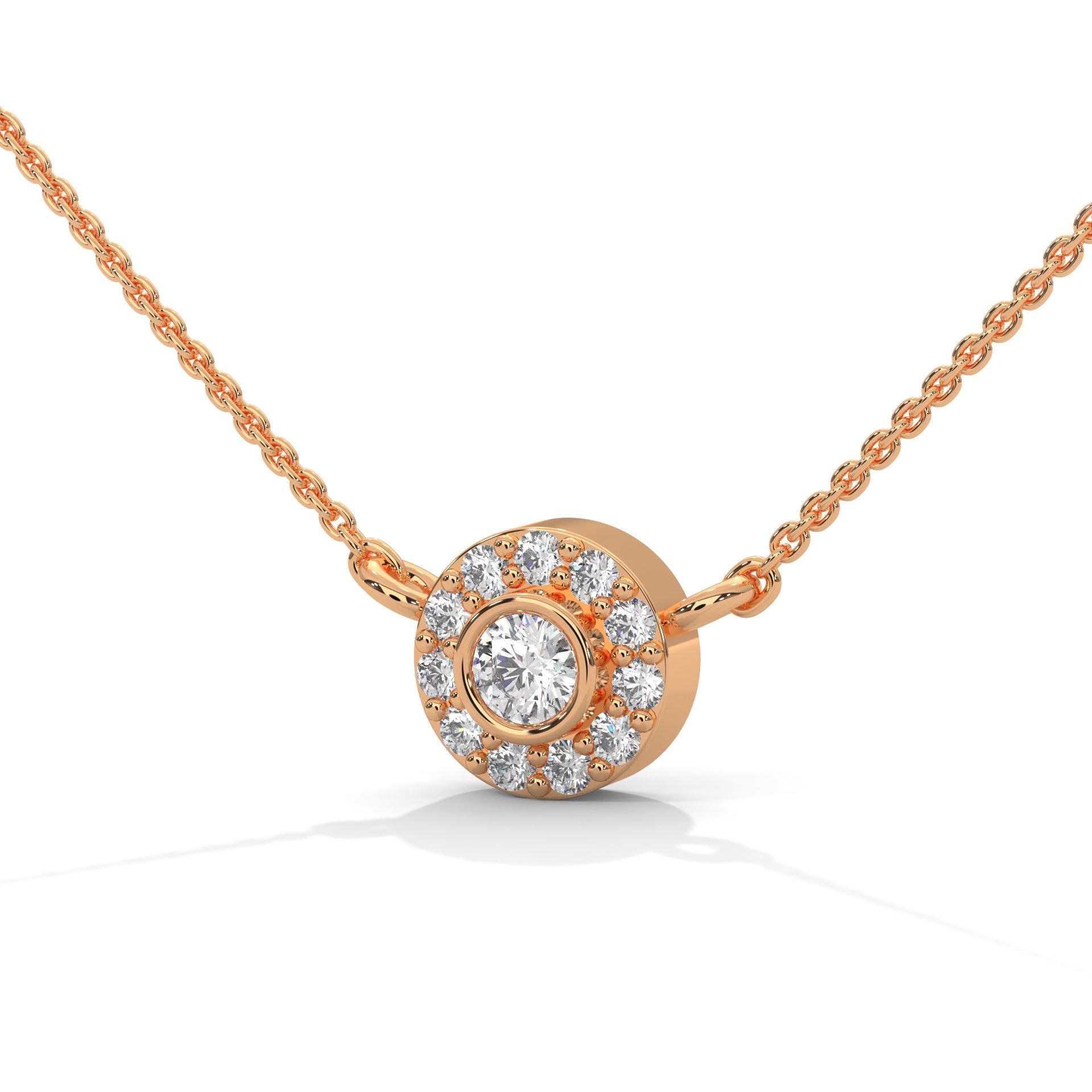 Round-Cut Diamond Bezel Halo Pendant 14K Gold Necklace | 0.26 CTW