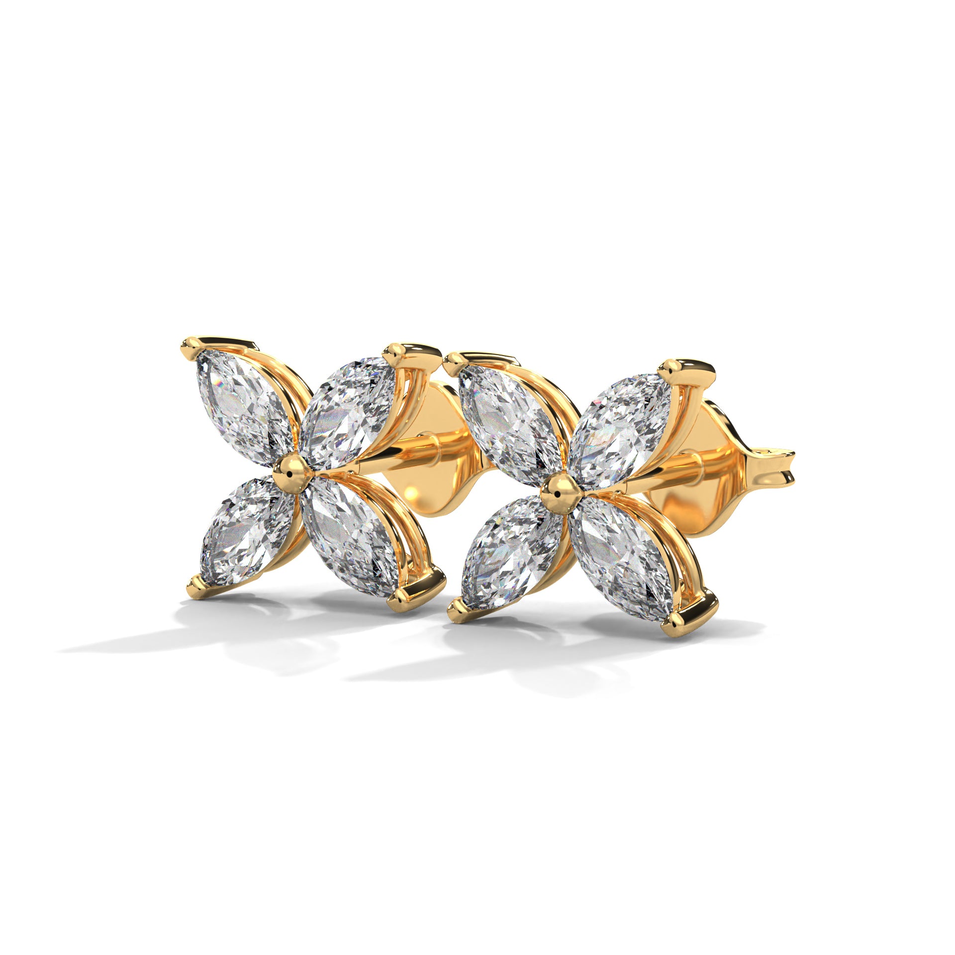 Radiant Petals Marquise Cut Diamond Floral Earrings 14K&18K Gold | 1.12 CTW