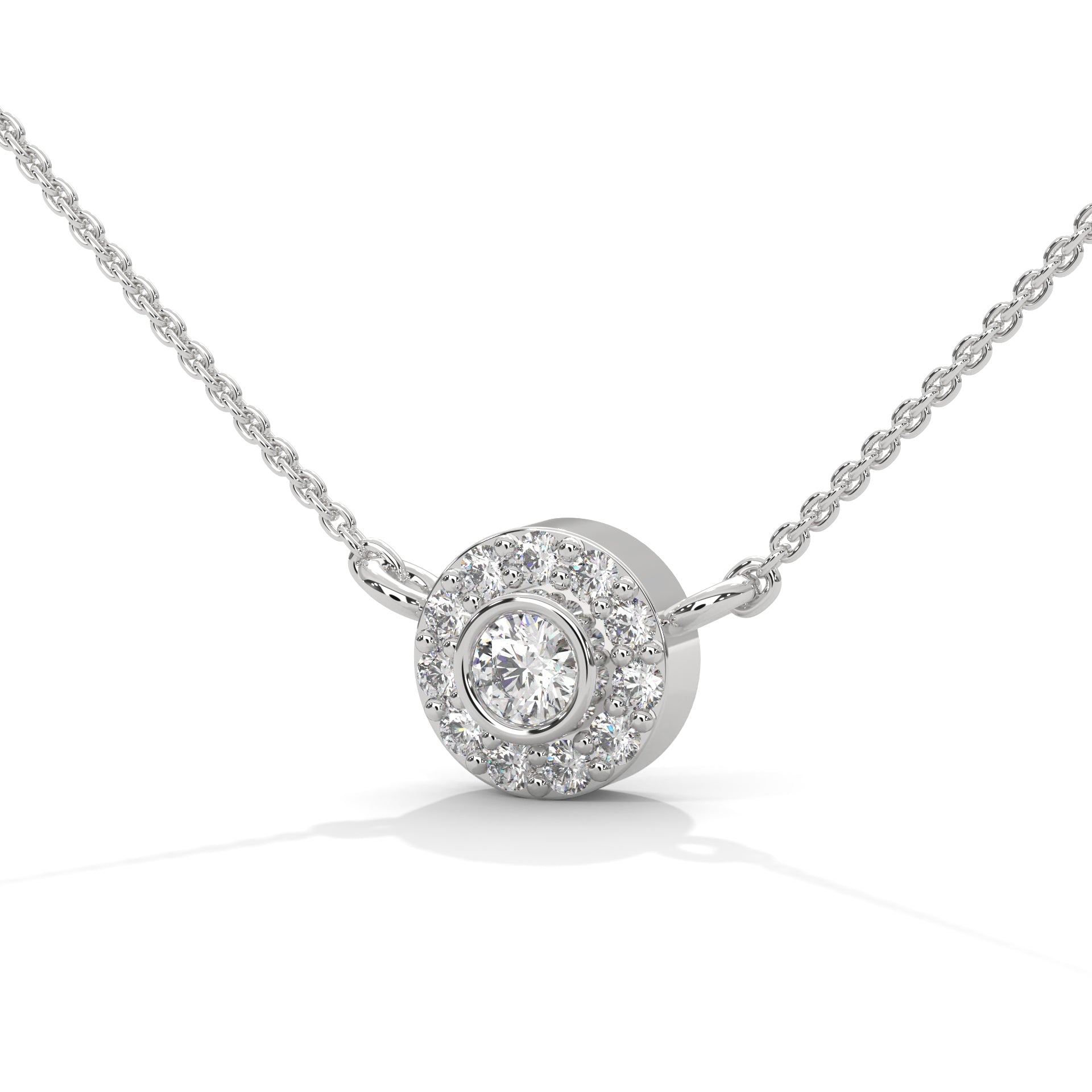 Round-Cut Diamond Bezel Halo Pendant 14K Gold Necklace | 0.26 CTW