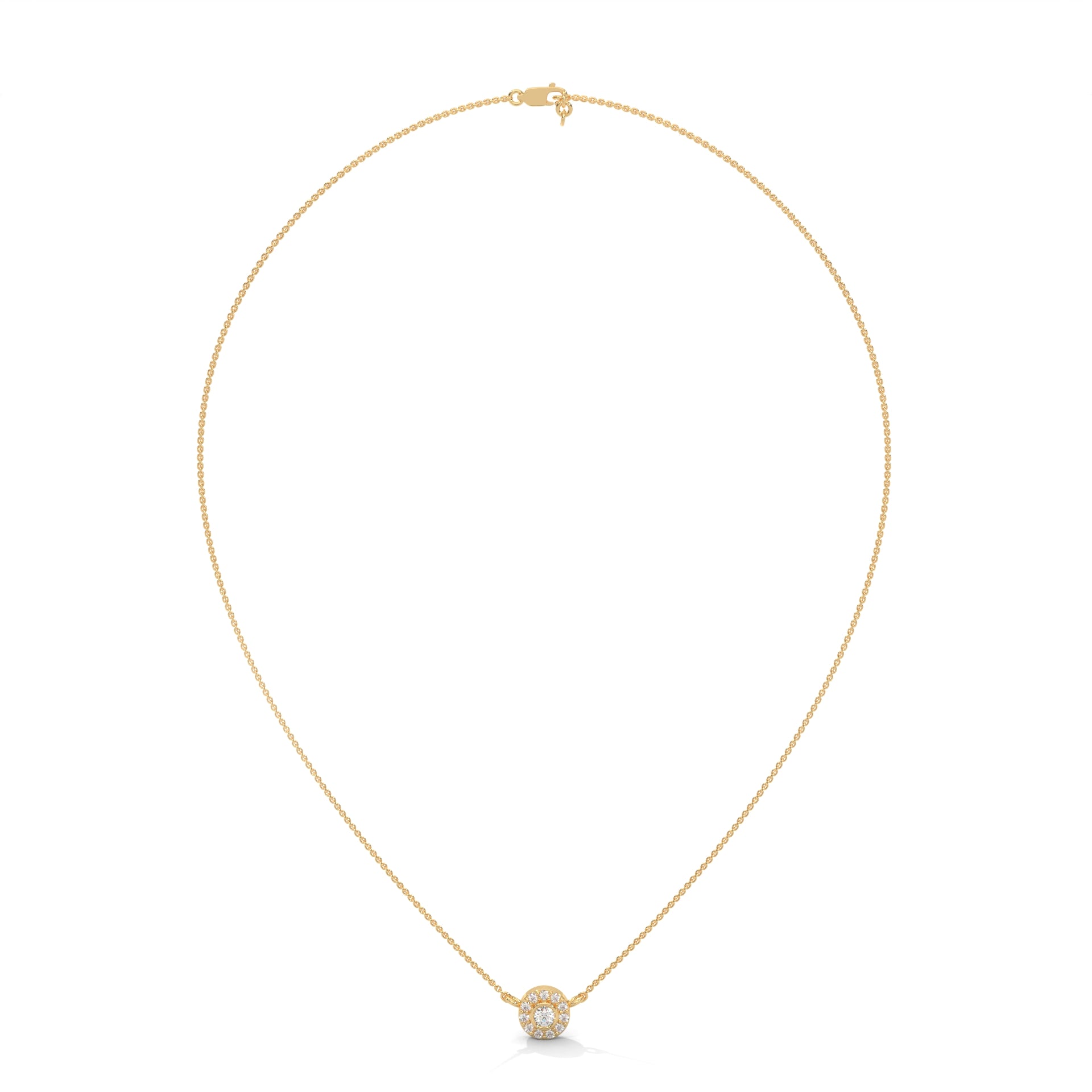 Round-Cut Diamond Bezel Halo Pendant 14K Gold Necklace | 0.26 CTW