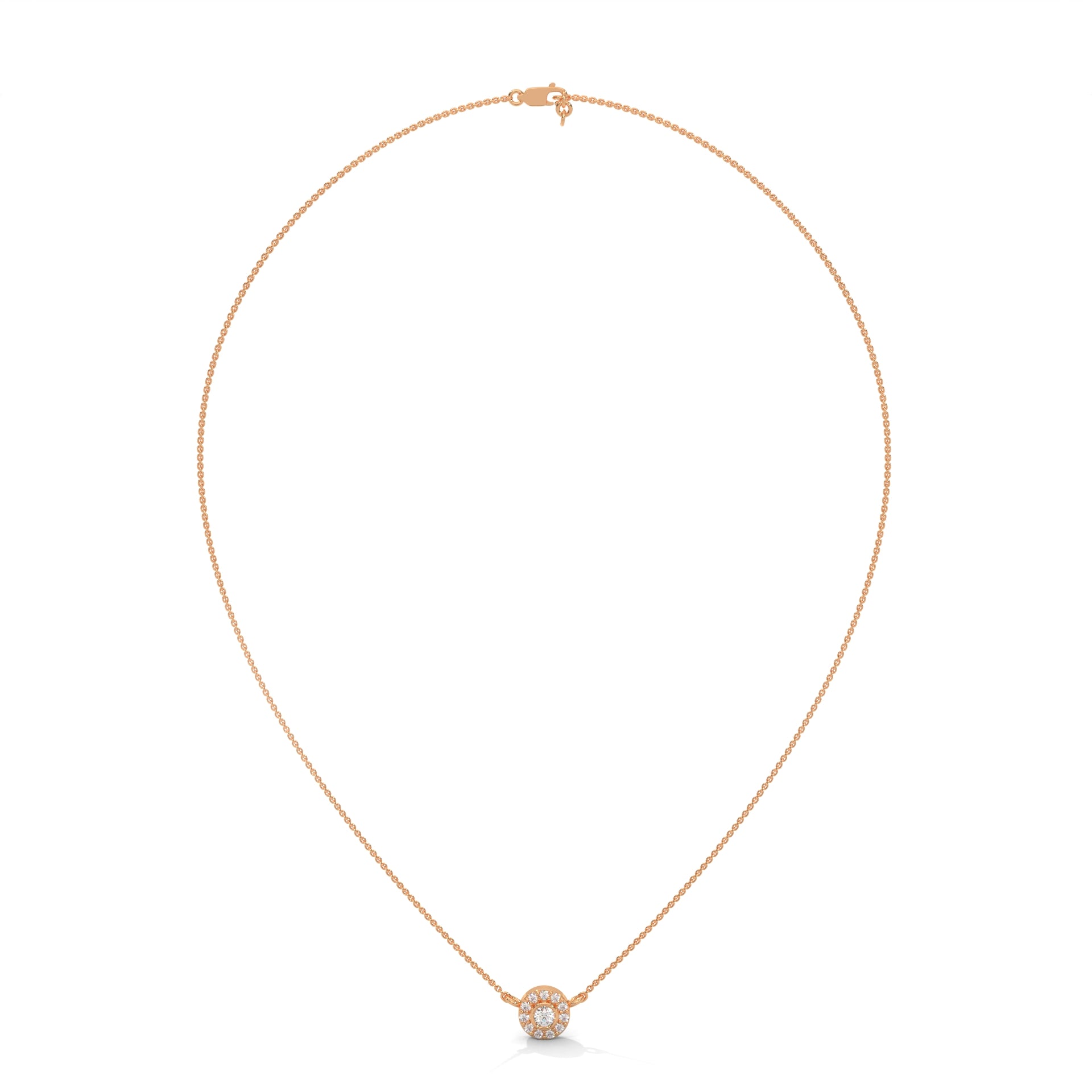 Round-Cut Diamond Bezel Halo Pendant 14K Gold Necklace | 0.26 CTW