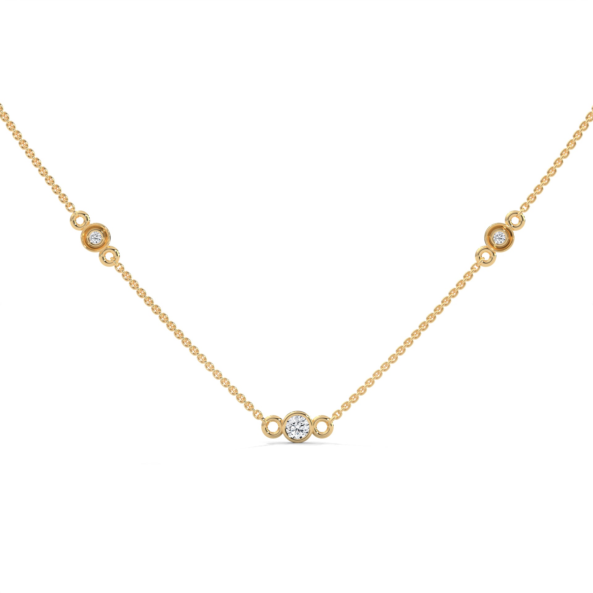 Celestial Harmony: 14K Gold Bezel-Set Diamond Station Necklace