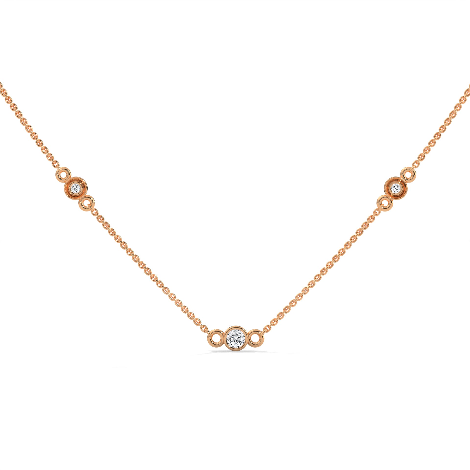 Celestial Harmony: 14K Gold Bezel-Set Diamond Station Necklace
